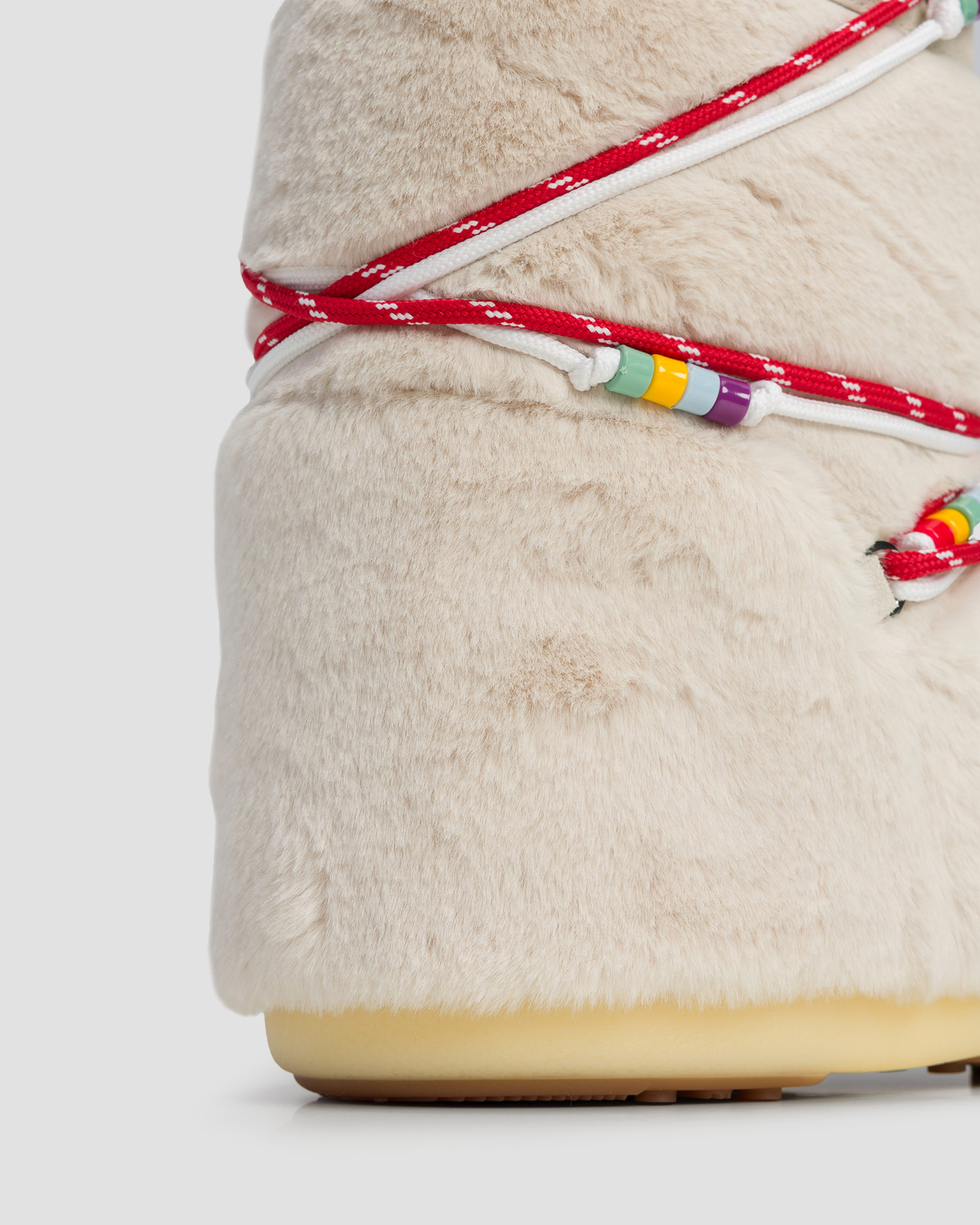 Women’s beige fur winter boots Moon Boot Icon Faux Fur Beads