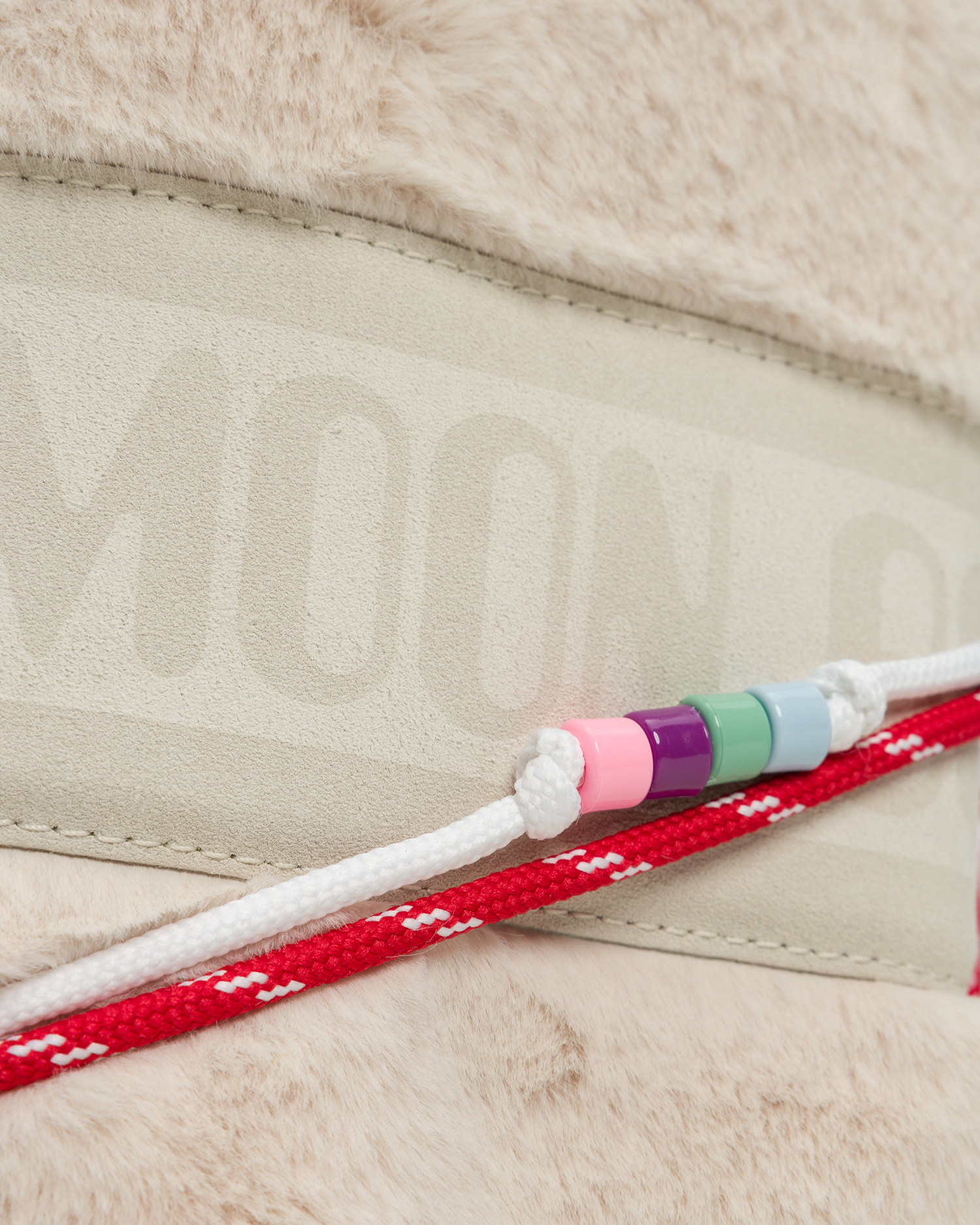 Women’s beige fur winter boots Moon Boot Icon Faux Fur Beads