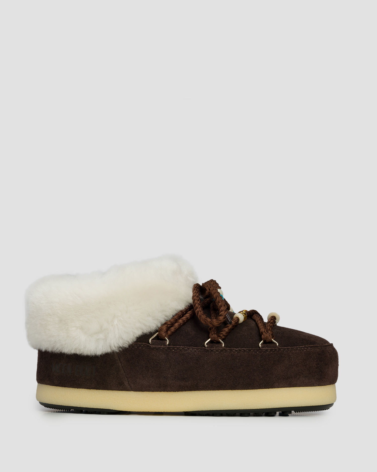Brązowe buty zimowe damskie Moon Boot Resort Evx Mule Suede Beads