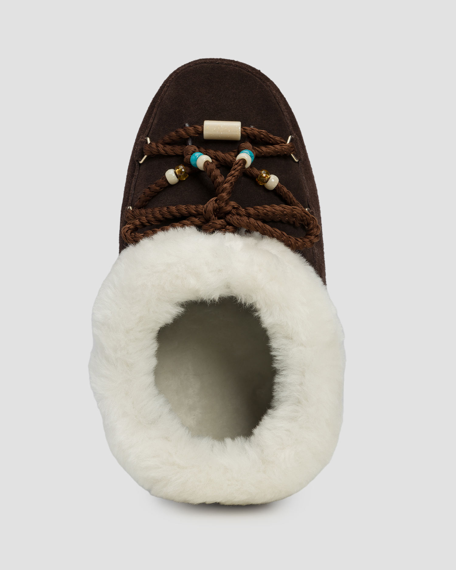 Brązowe buty zimowe damskie Moon Boot Resort Evx Mule Suede Beads