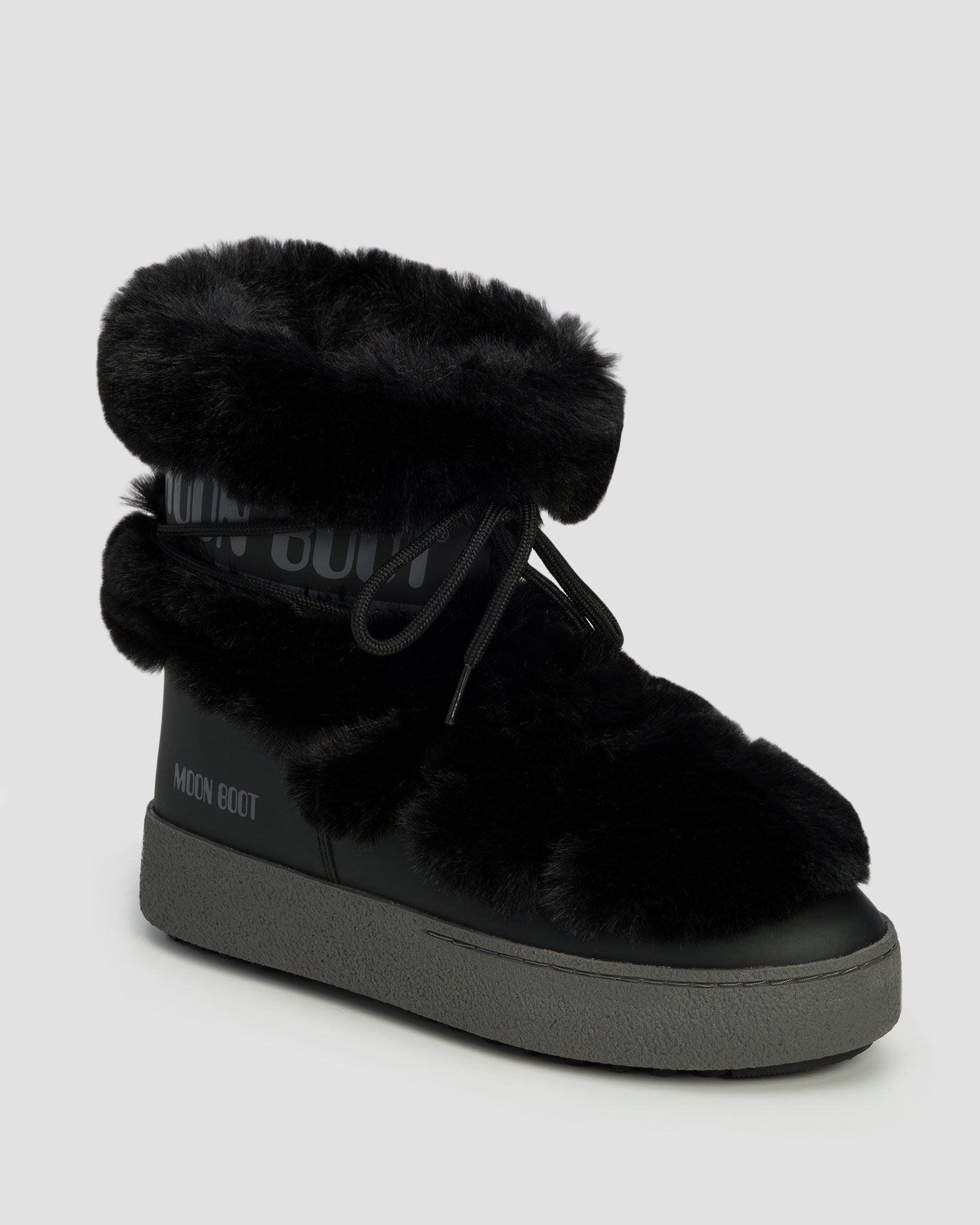 Czarne śniegowce z futerkiem damskie Moon Boot Ltrack Faux Fur Wp New