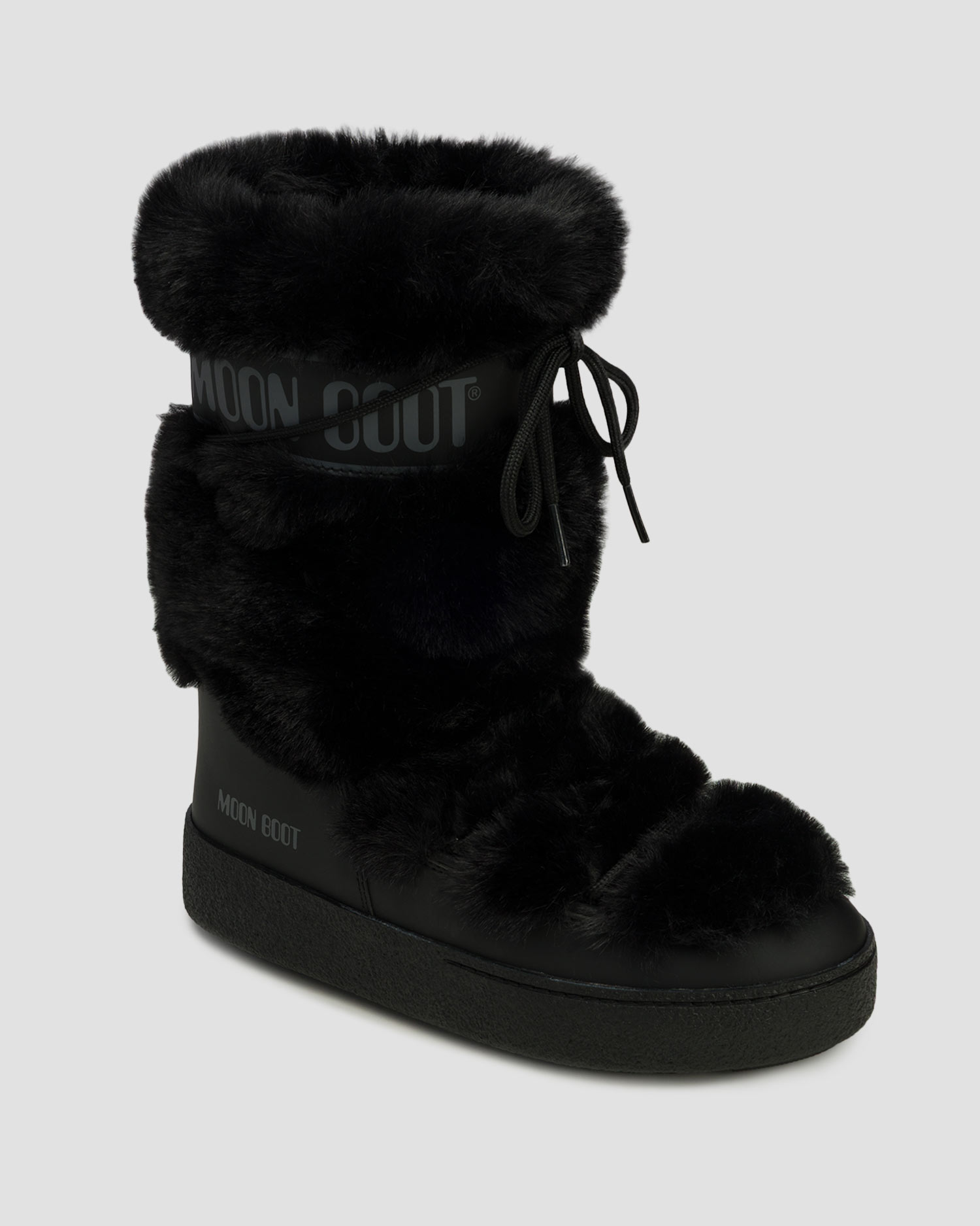 Czarne buty zimowe damskie Moon Boot LTrack Faux Fur High WP