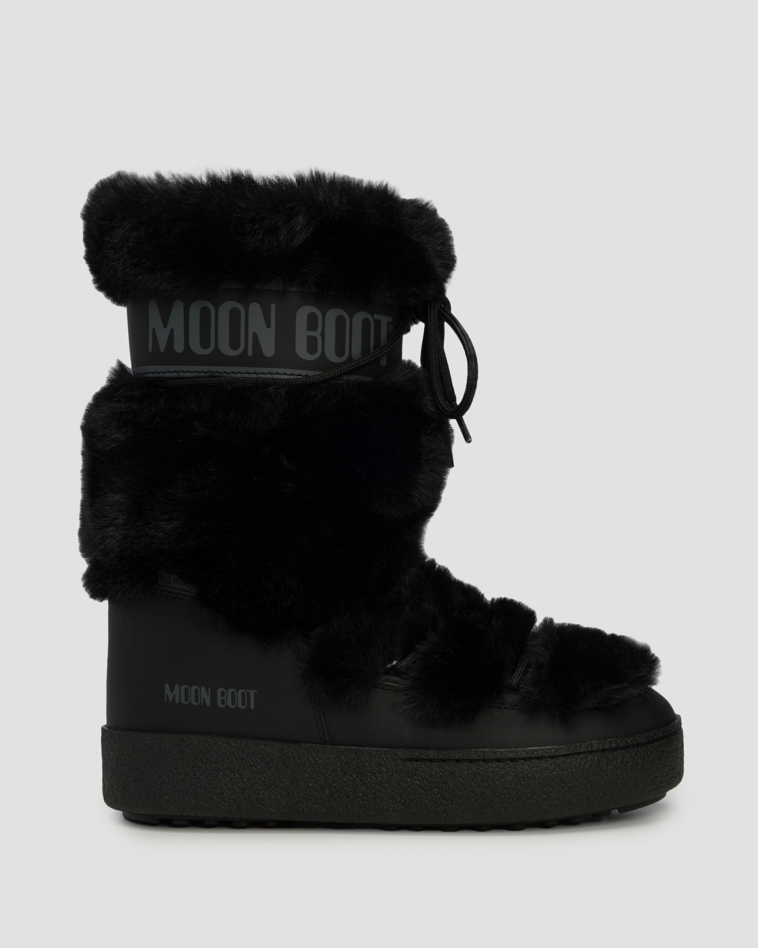 Czarne buty zimowe damskie Moon Boot LTrack Faux Fur High WP