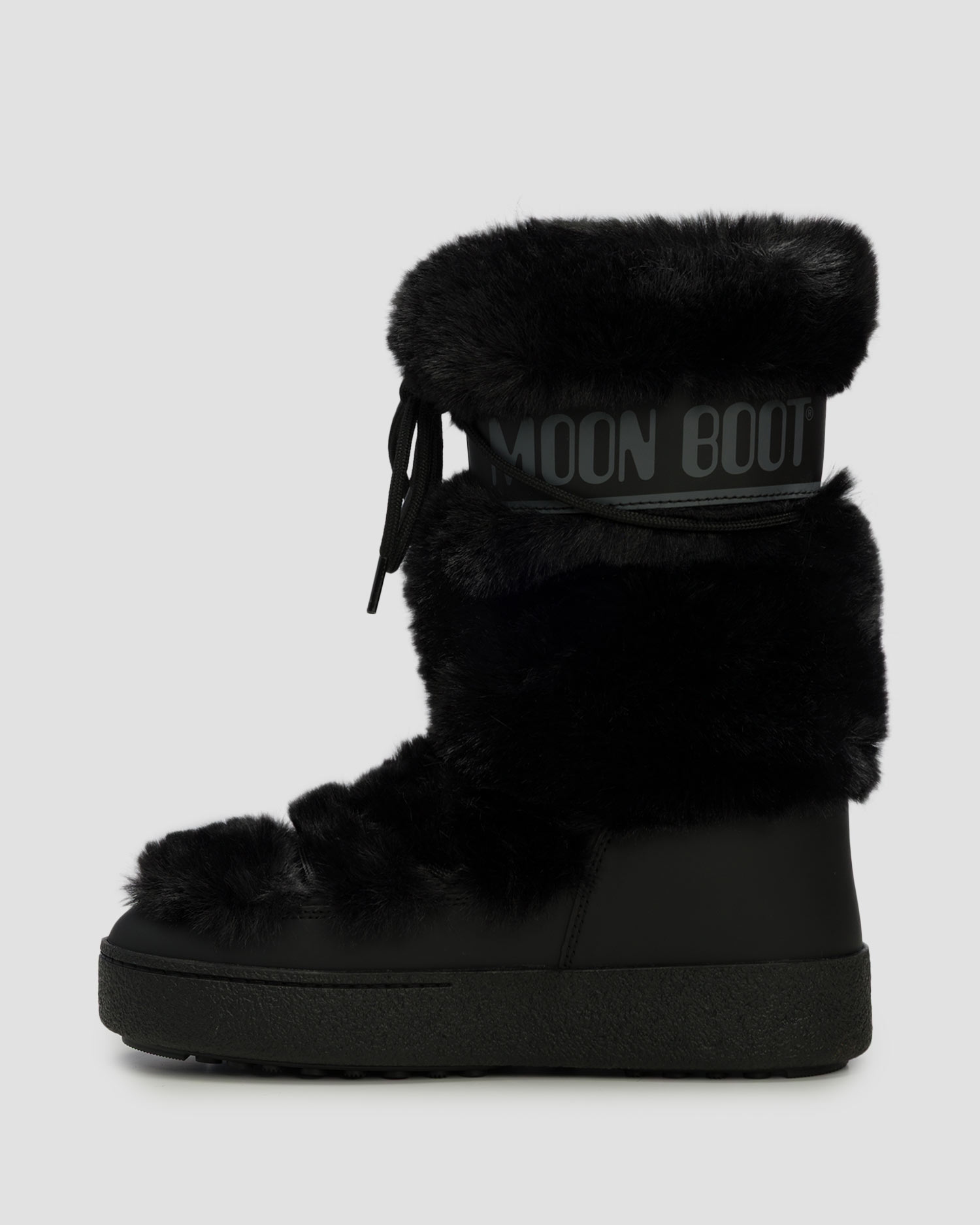 Czarne buty zimowe damskie Moon Boot LTrack Faux Fur High WP