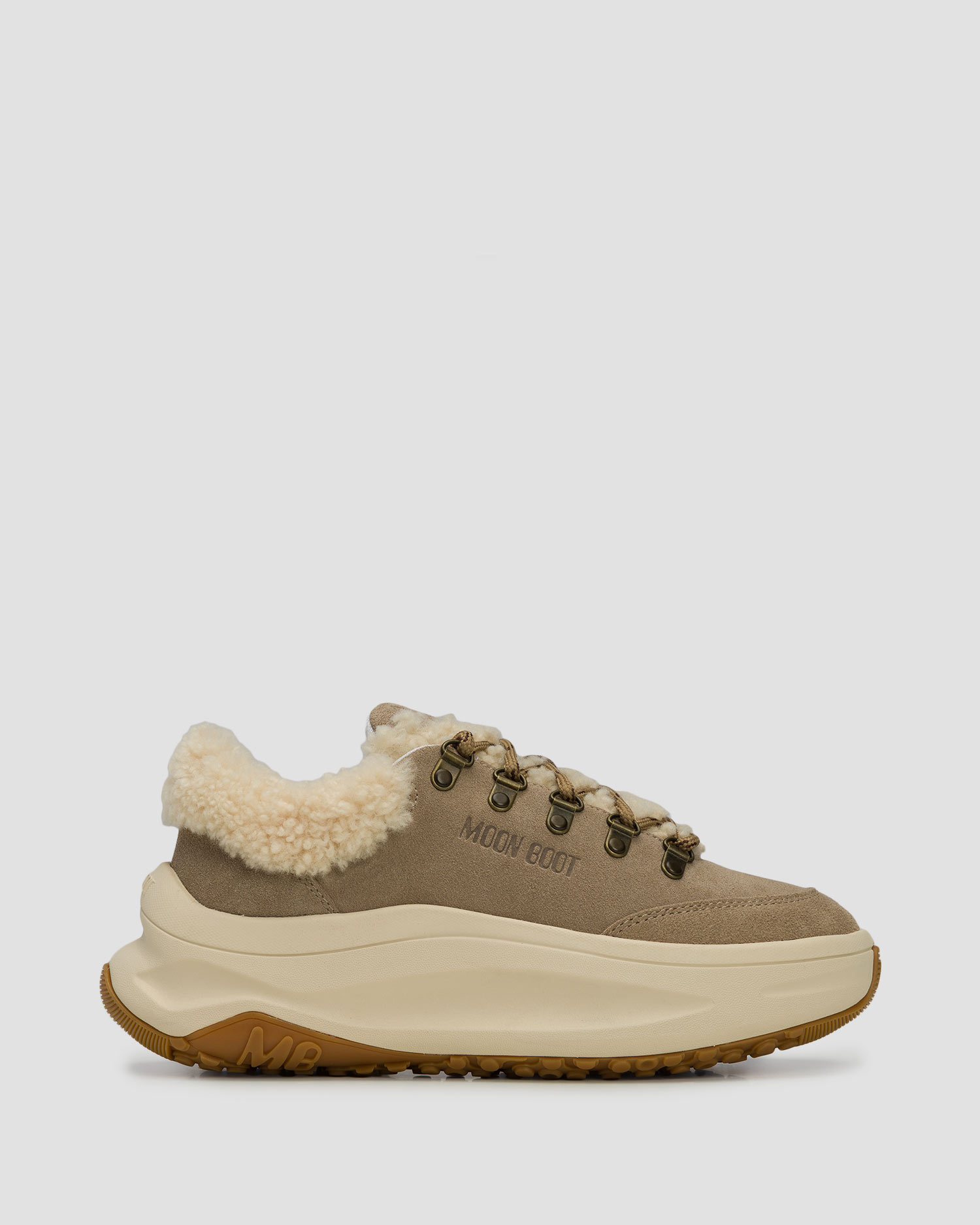 Beige suede snekers with fur Moon Boot Moon247 City Shearling