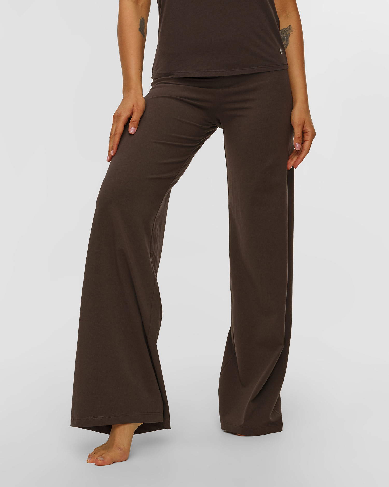 Pantaloni maro wide leg pentru femei Deha