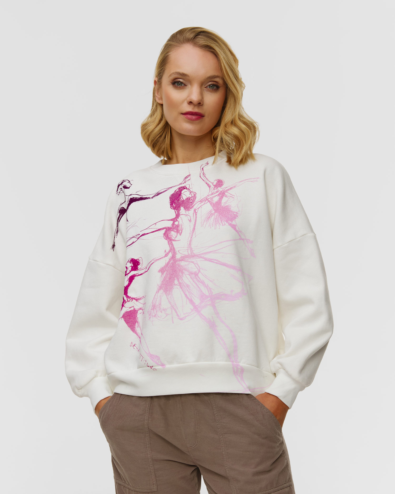 Women's white print sweatshirt  Deha, Color/Pattern: Biały