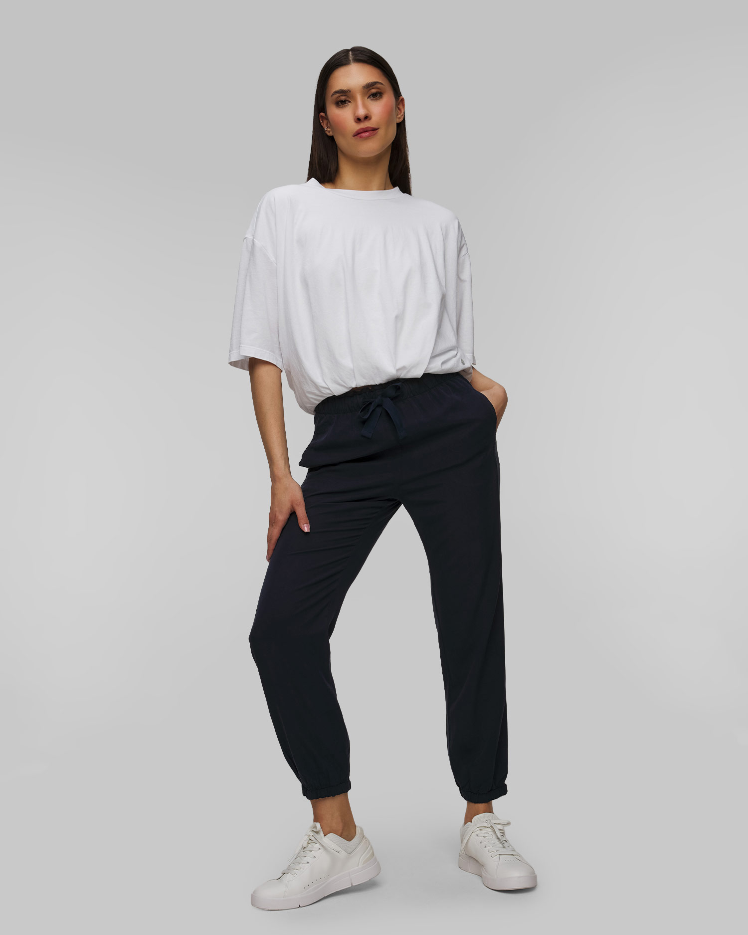 Pantalon bleu marine pour femmes Deha en twill TENCEL Lyocell, Couleur: Granatowy
