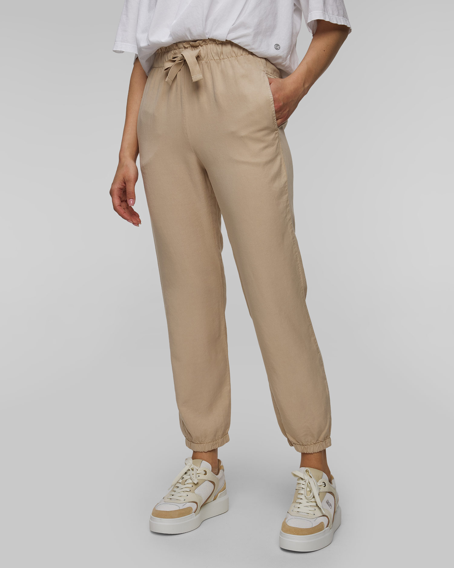 Pantaloni bej din twill TENCEL Lyocell pentru femei Deha 