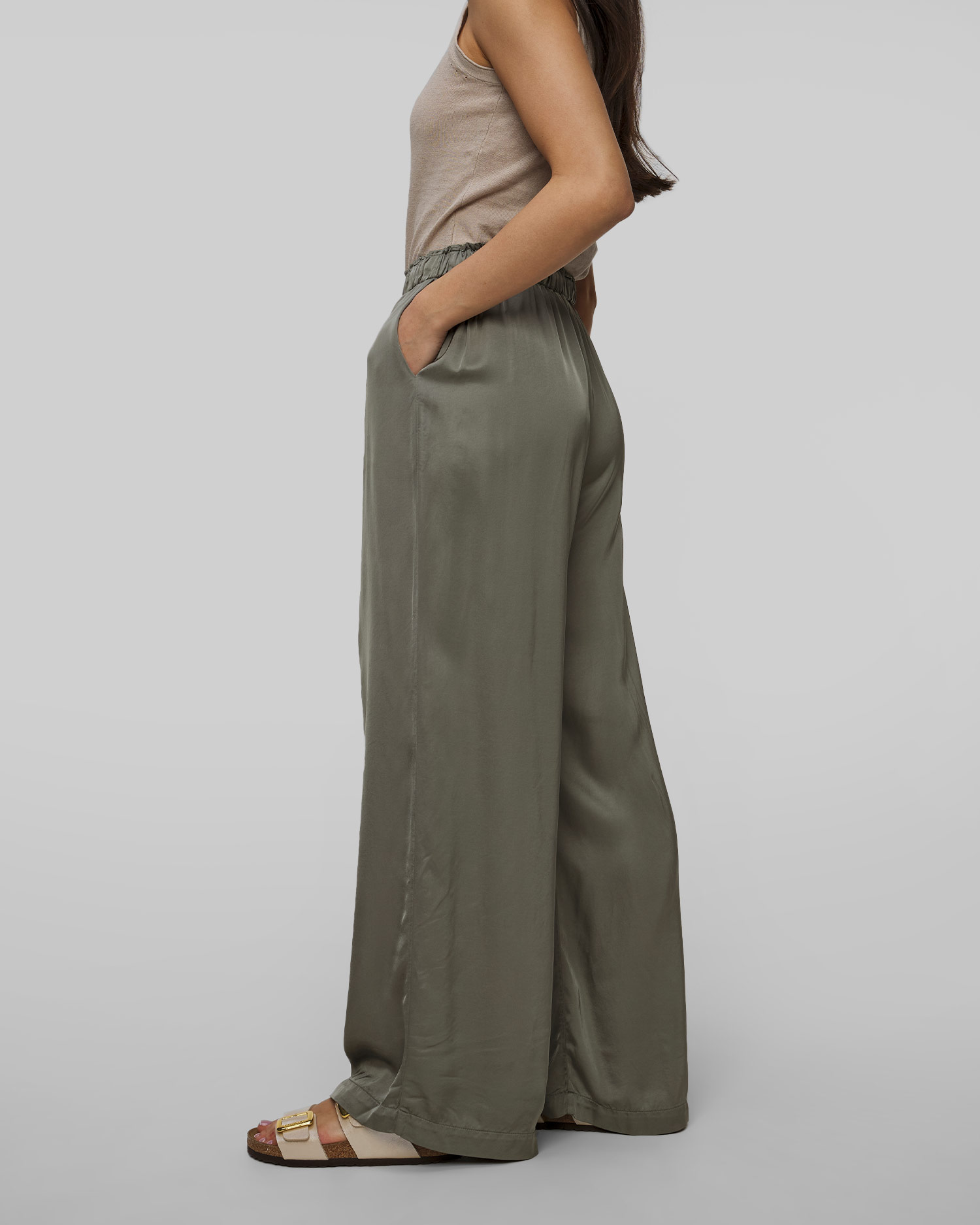 Pantalon palazzo en viscose kaki pour femmes Deha