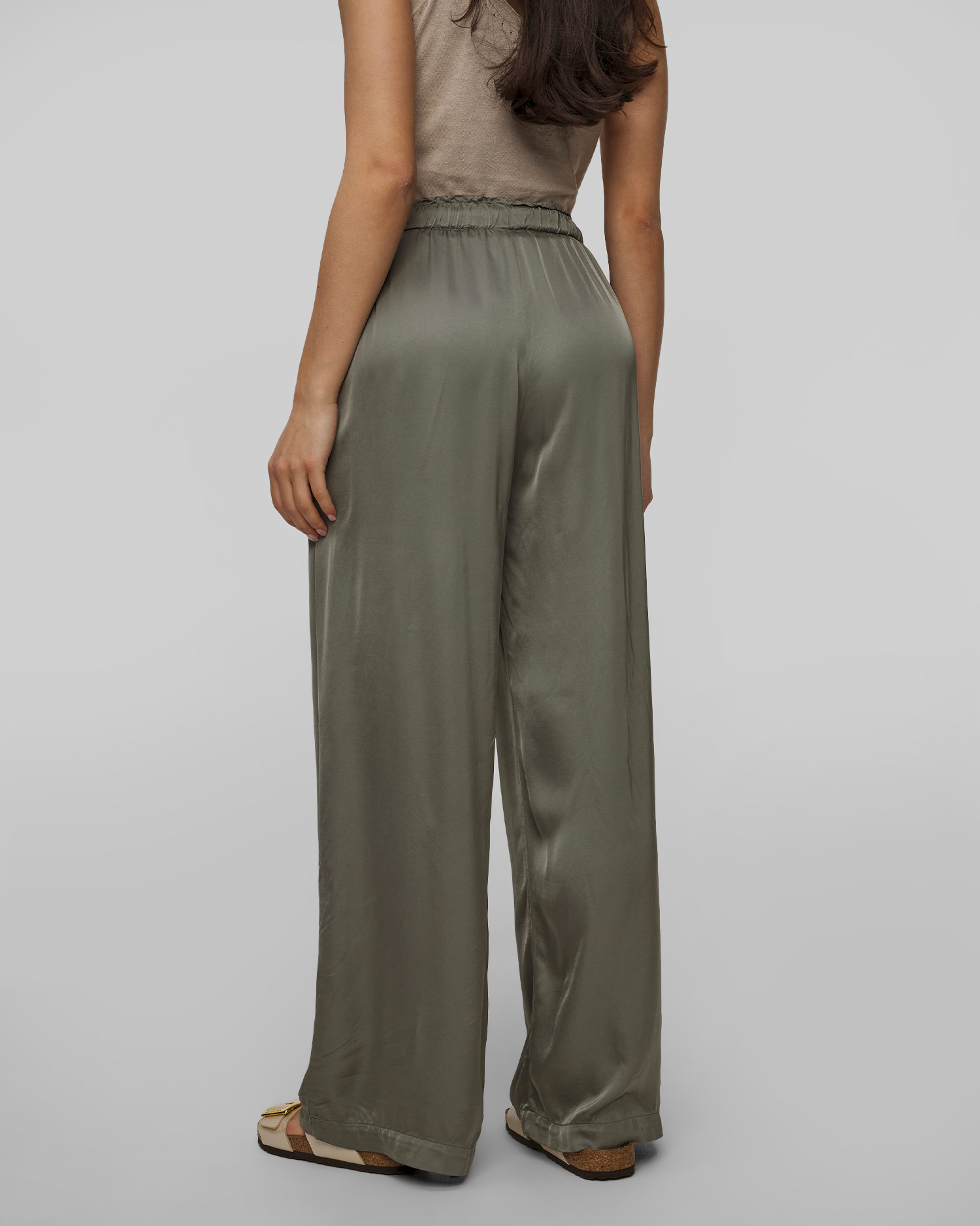 Pantalon palazzo en viscose kaki pour femmes Deha