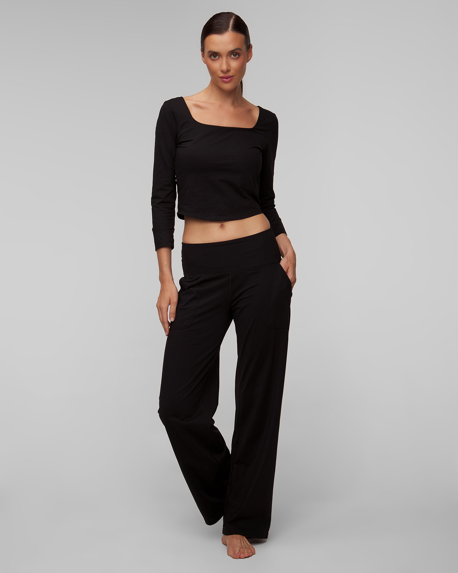 Women's black microfibre trousers Deha