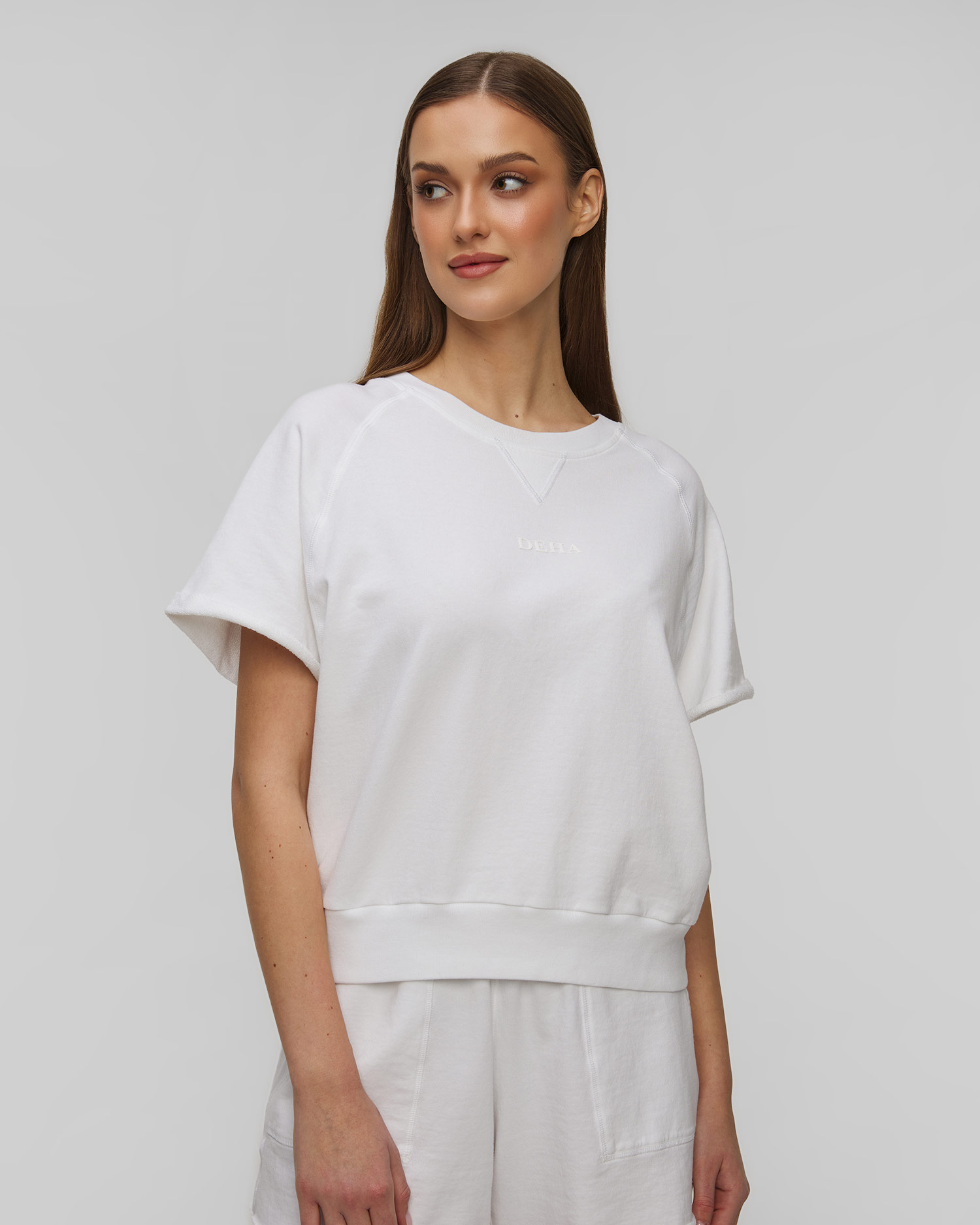 Sweat-shirt à manches courtes blanc pour femmes Deha