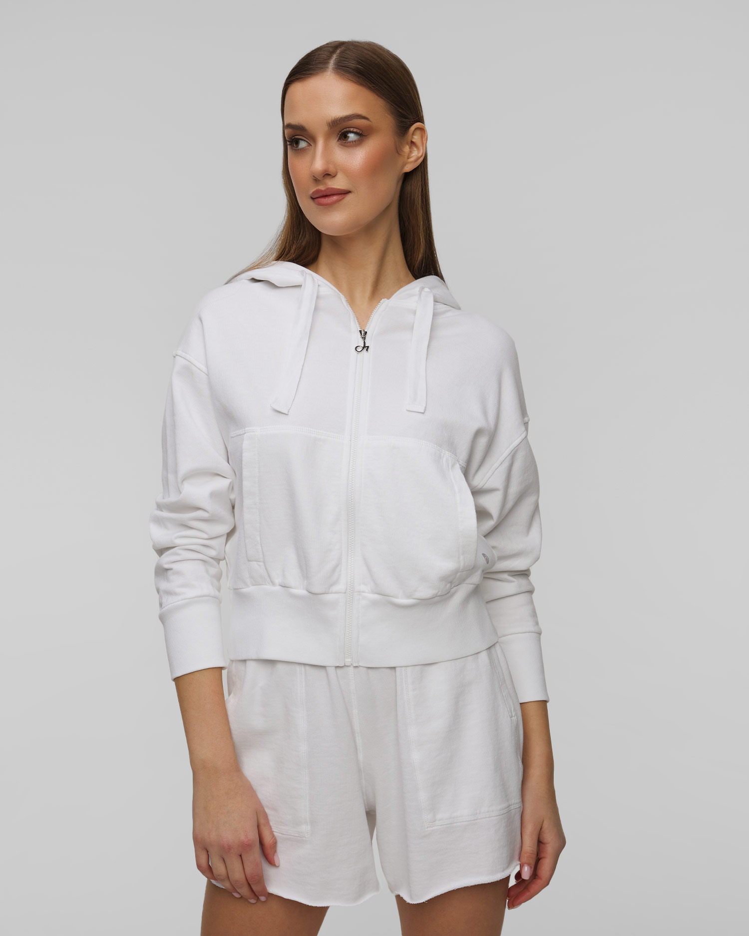 Sweat-shirt à capuche zippé blanc pour femmes Deha