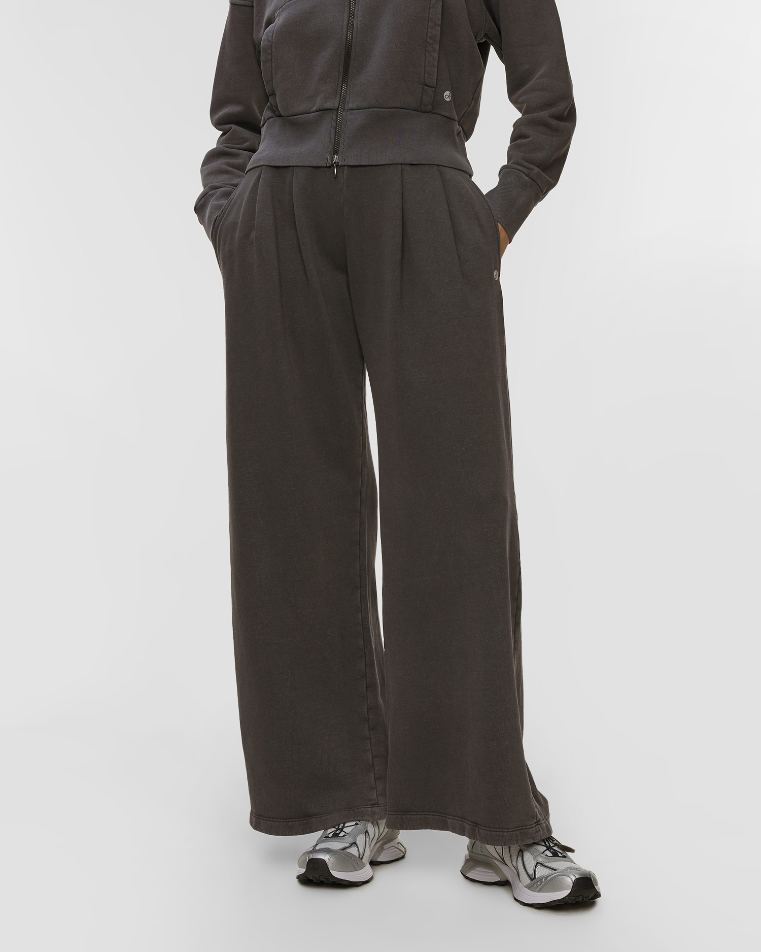 Pantaloni de treningi negri palazzo pentru femei Deha