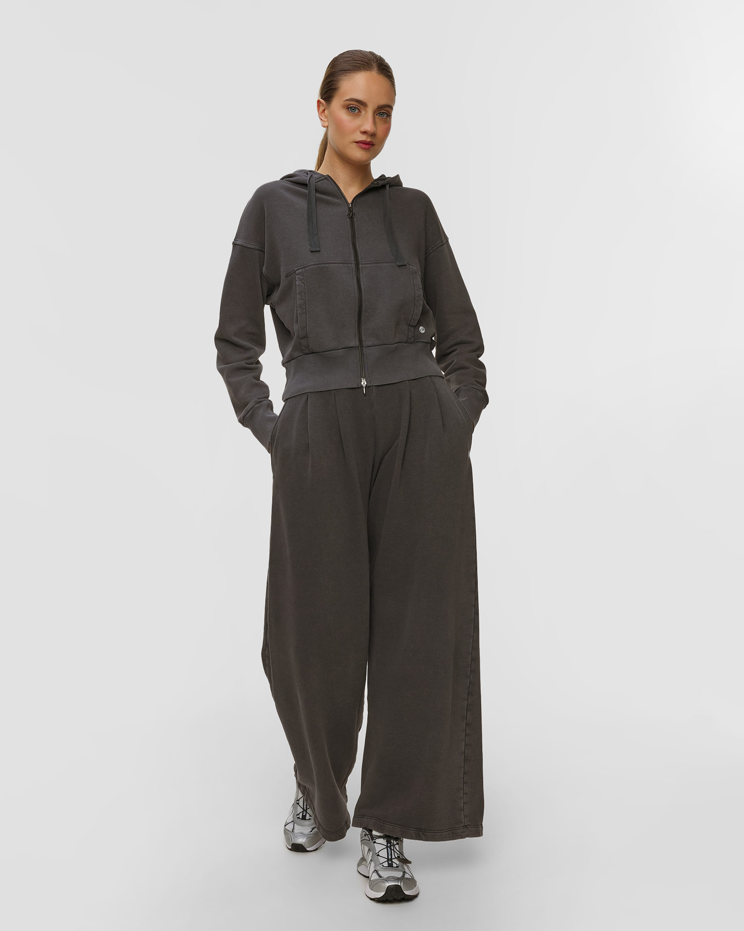 Pantaloni de treningi negri palazzo pentru femei Deha