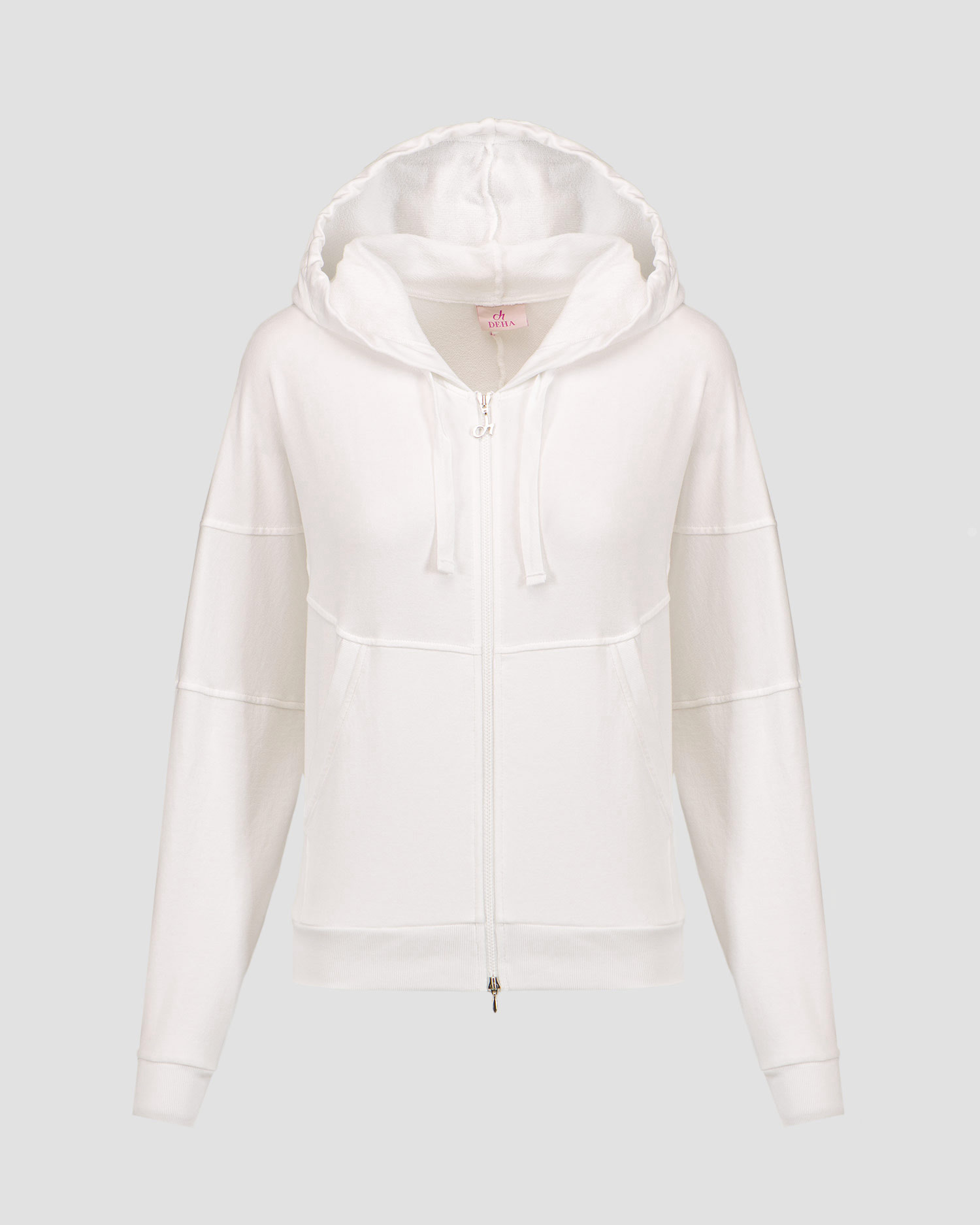 Dámska biela mikina na zips s kapucňou Deha