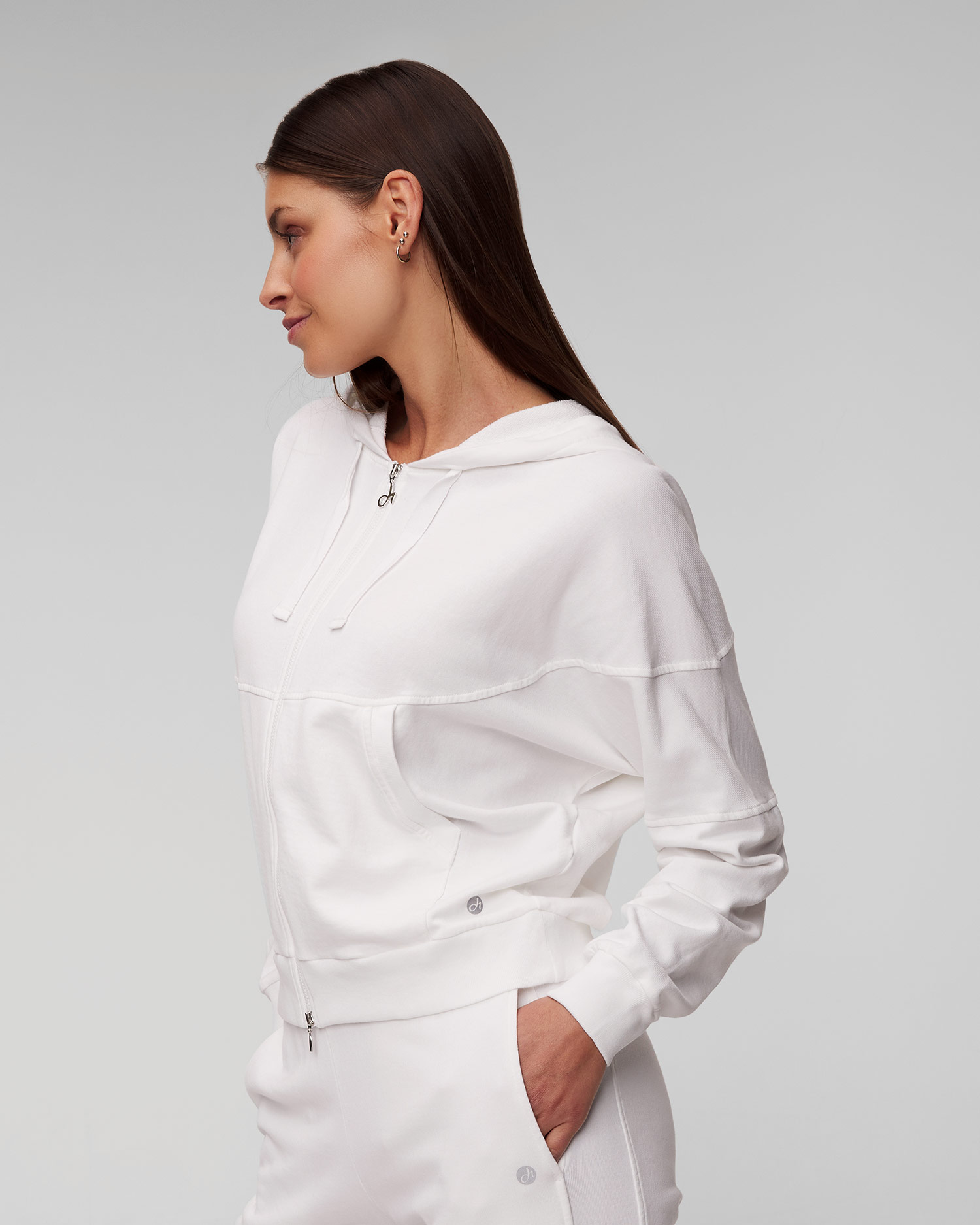 Dámska biela mikina na zips s kapucňou Deha