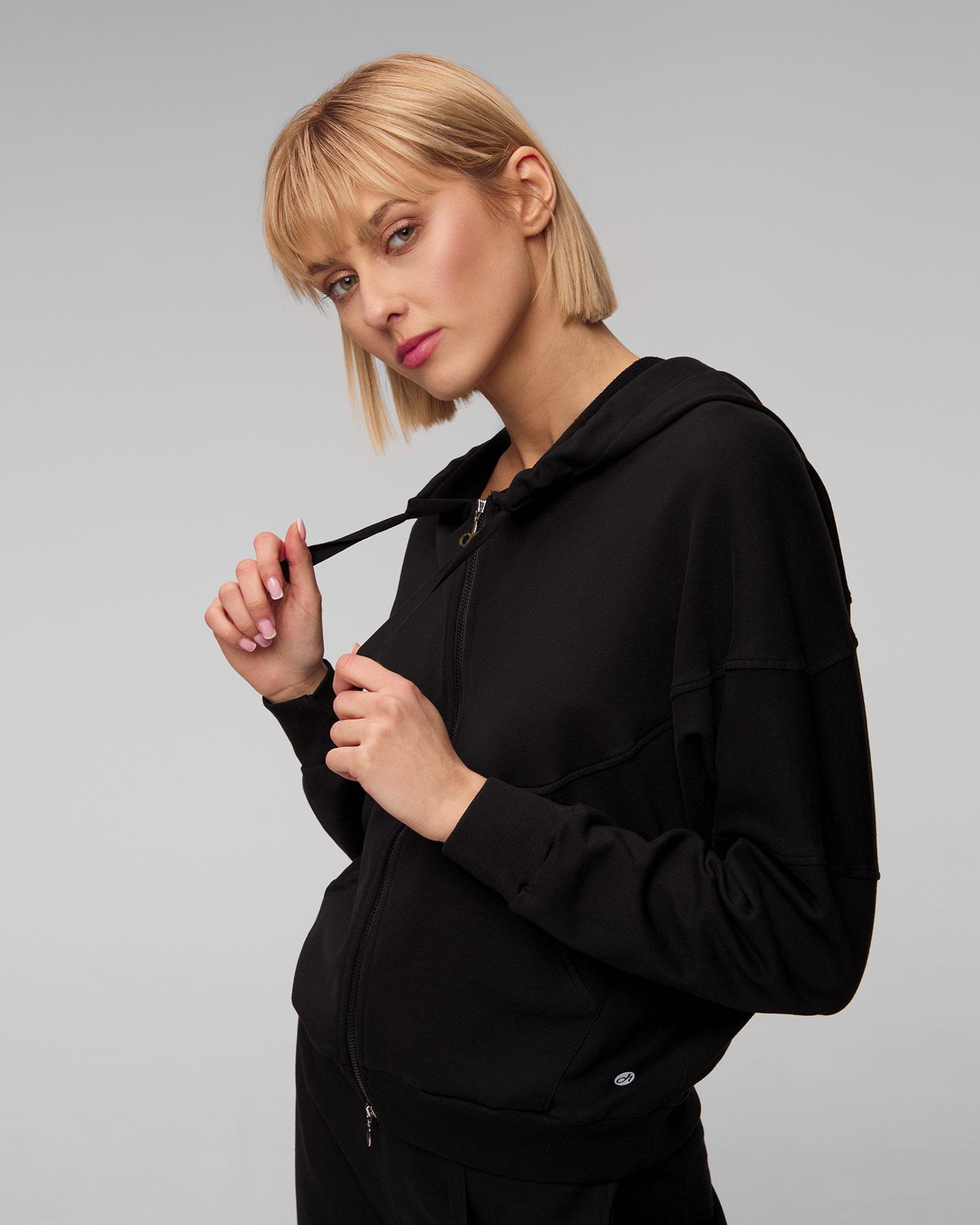 Sweat-shirt à capuche zippé noir pour femmes Deha