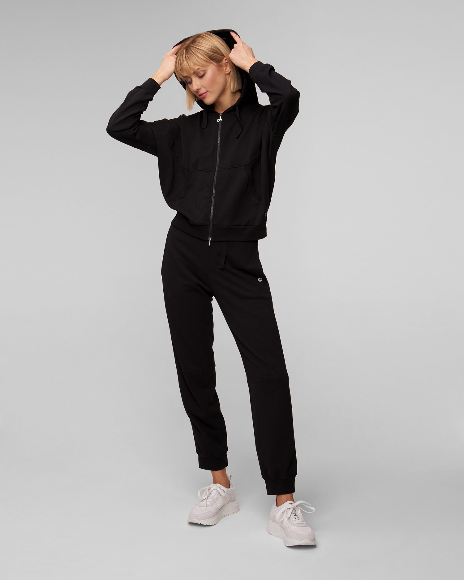 Sweat-shirt à capuche zippé noir pour femmes Deha