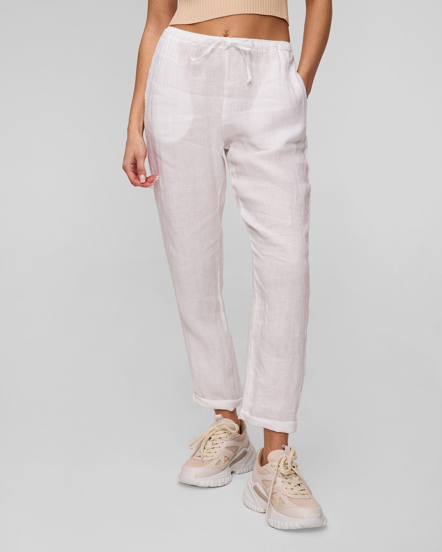 Pantaloni de in albi pentru femei Deha