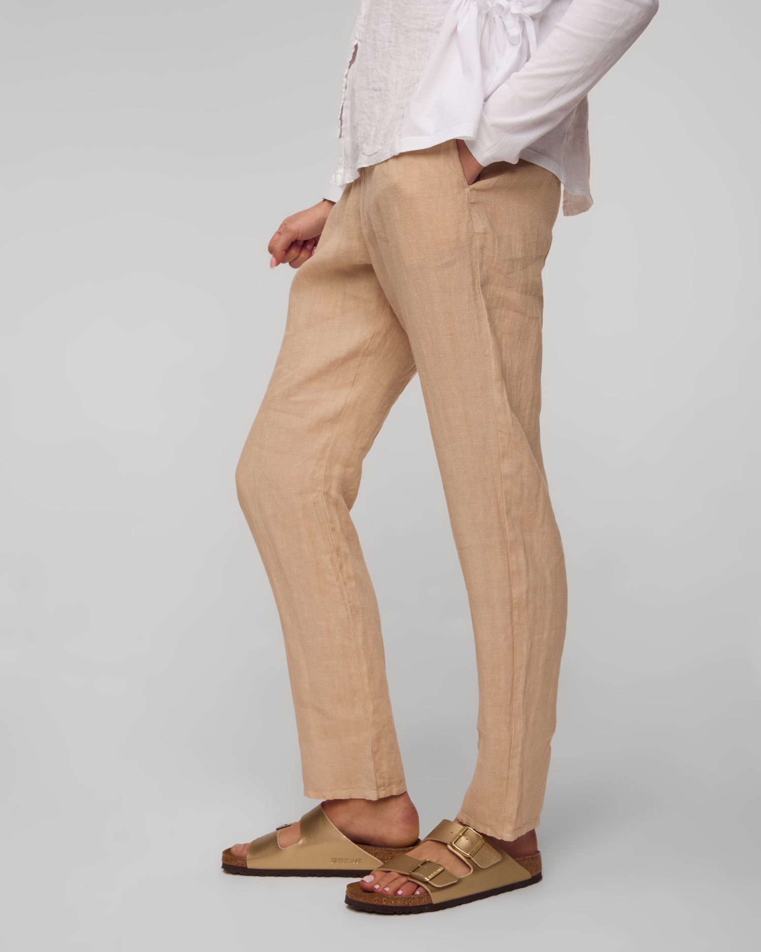 Pantalon en lin beige pour femmes Deha