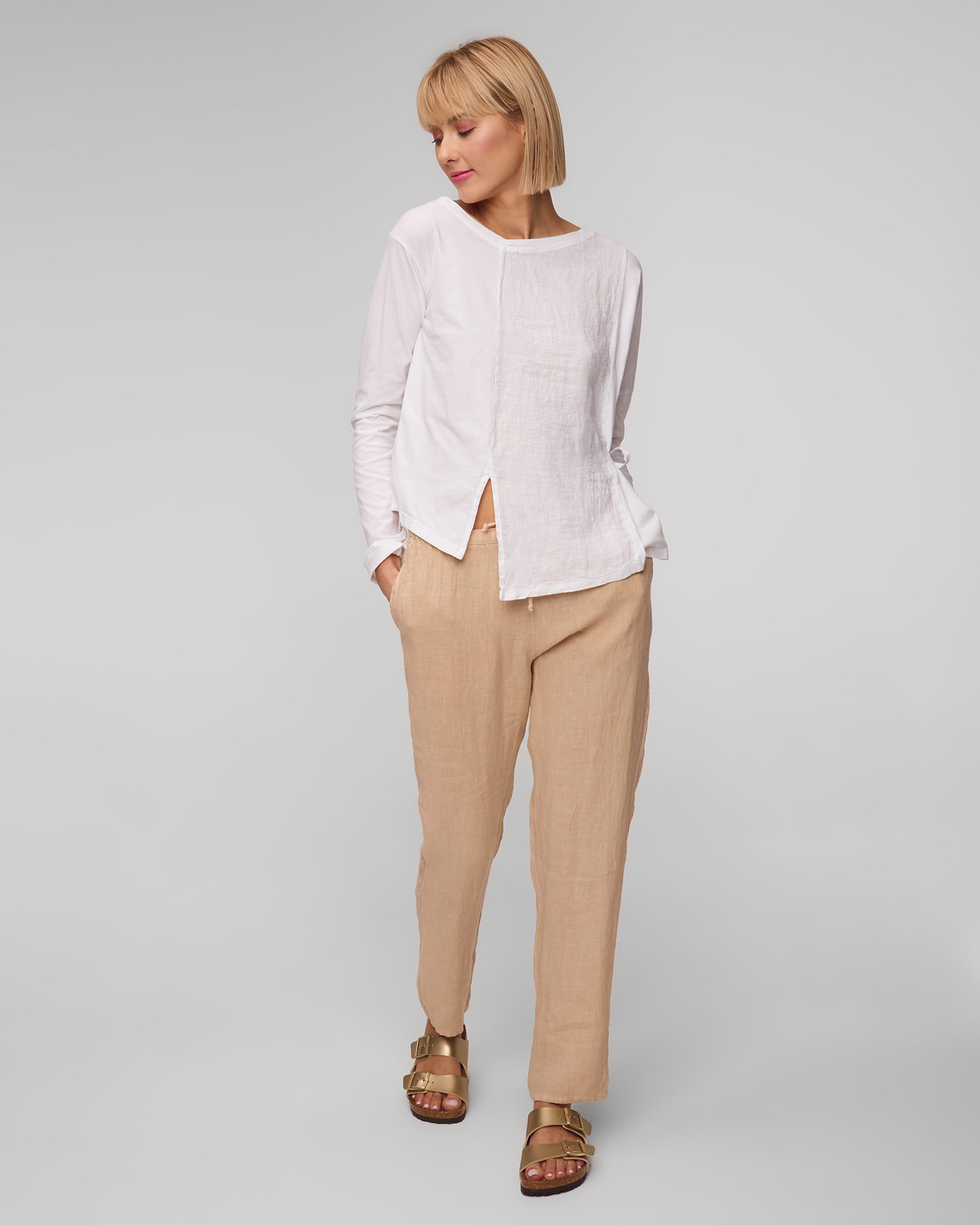 Pantalon en lin beige pour femmes Deha