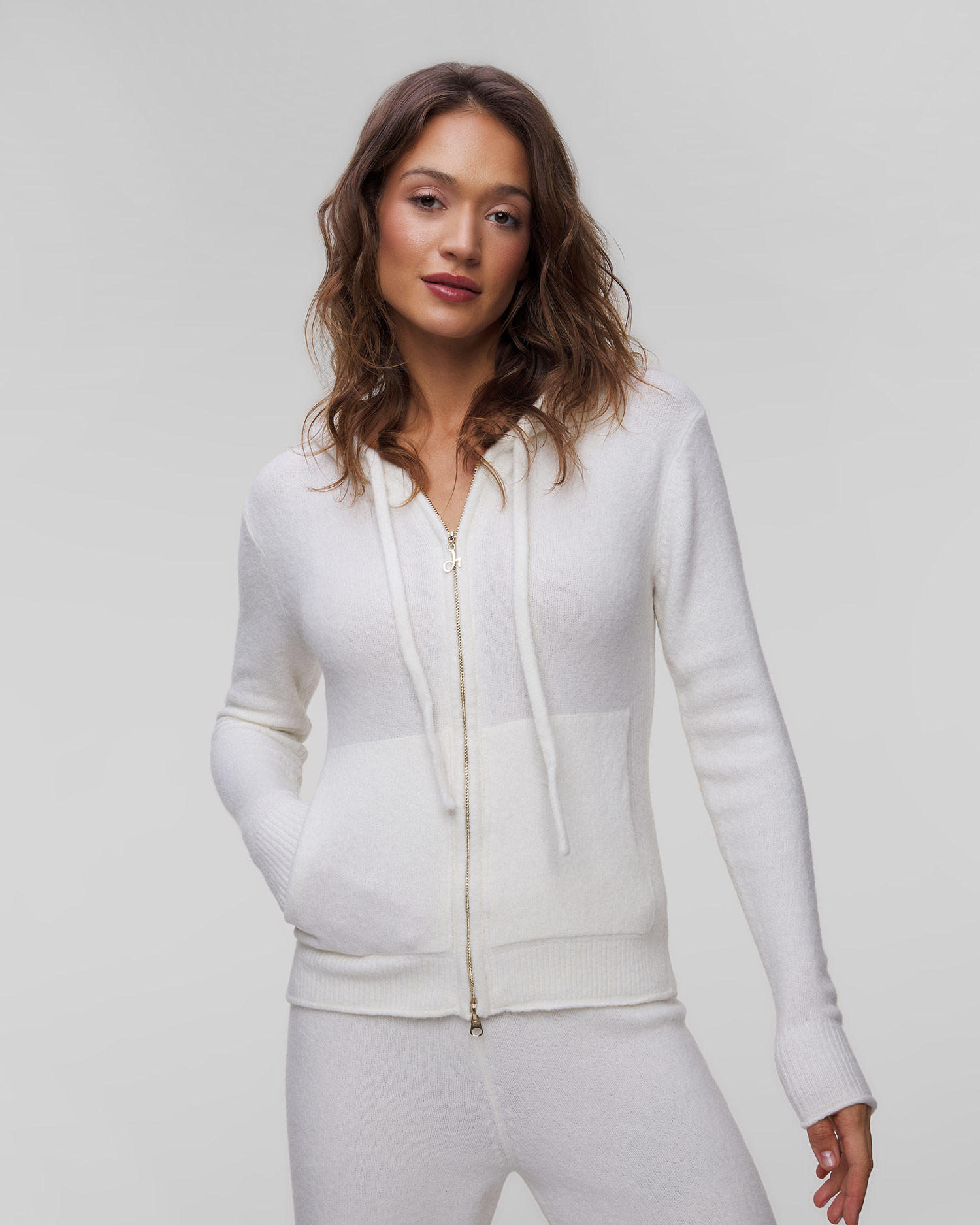 Felpa bianca in maglia da donna Deha