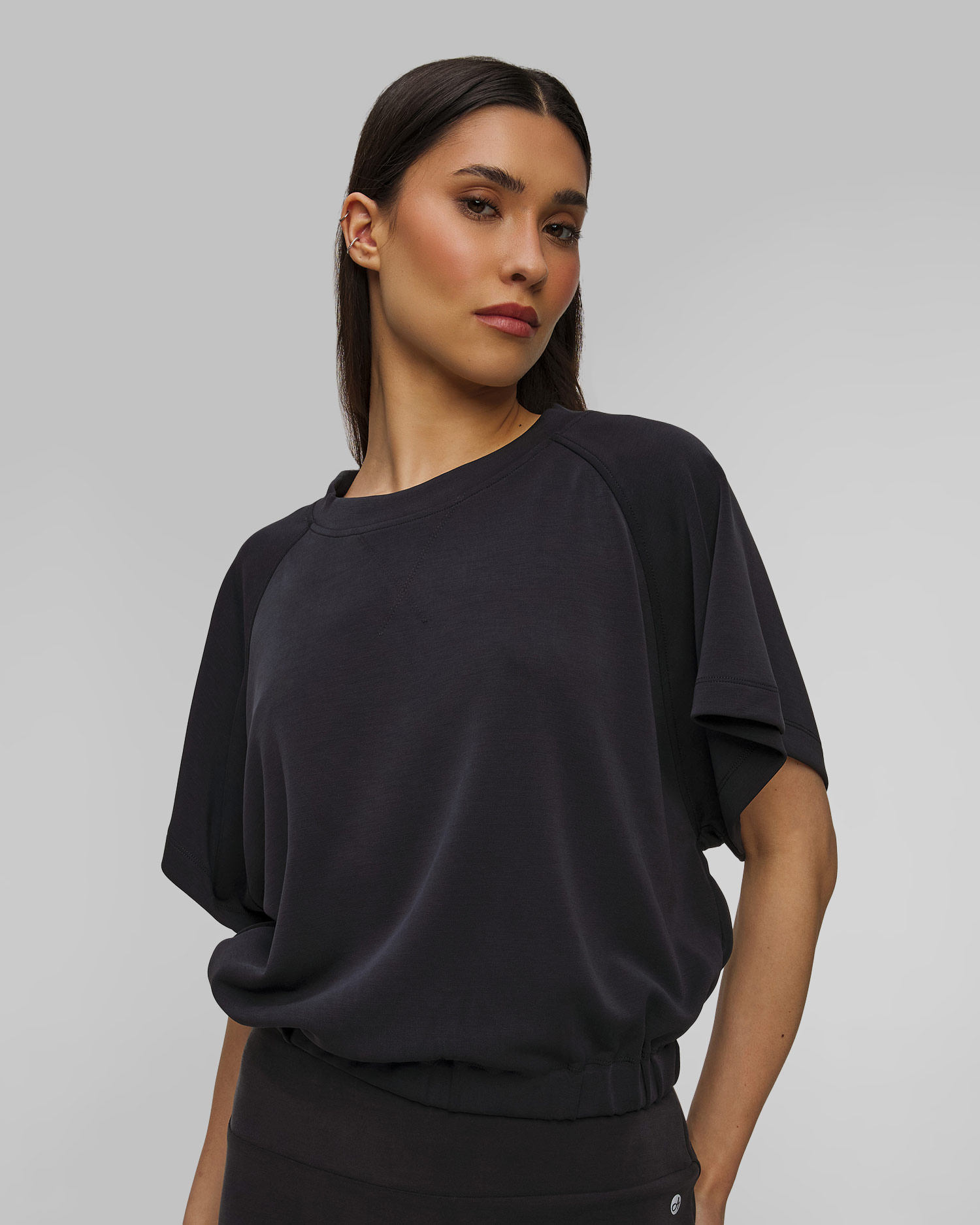 Sweat-shirt à manches courtes noir pour femmes Deha