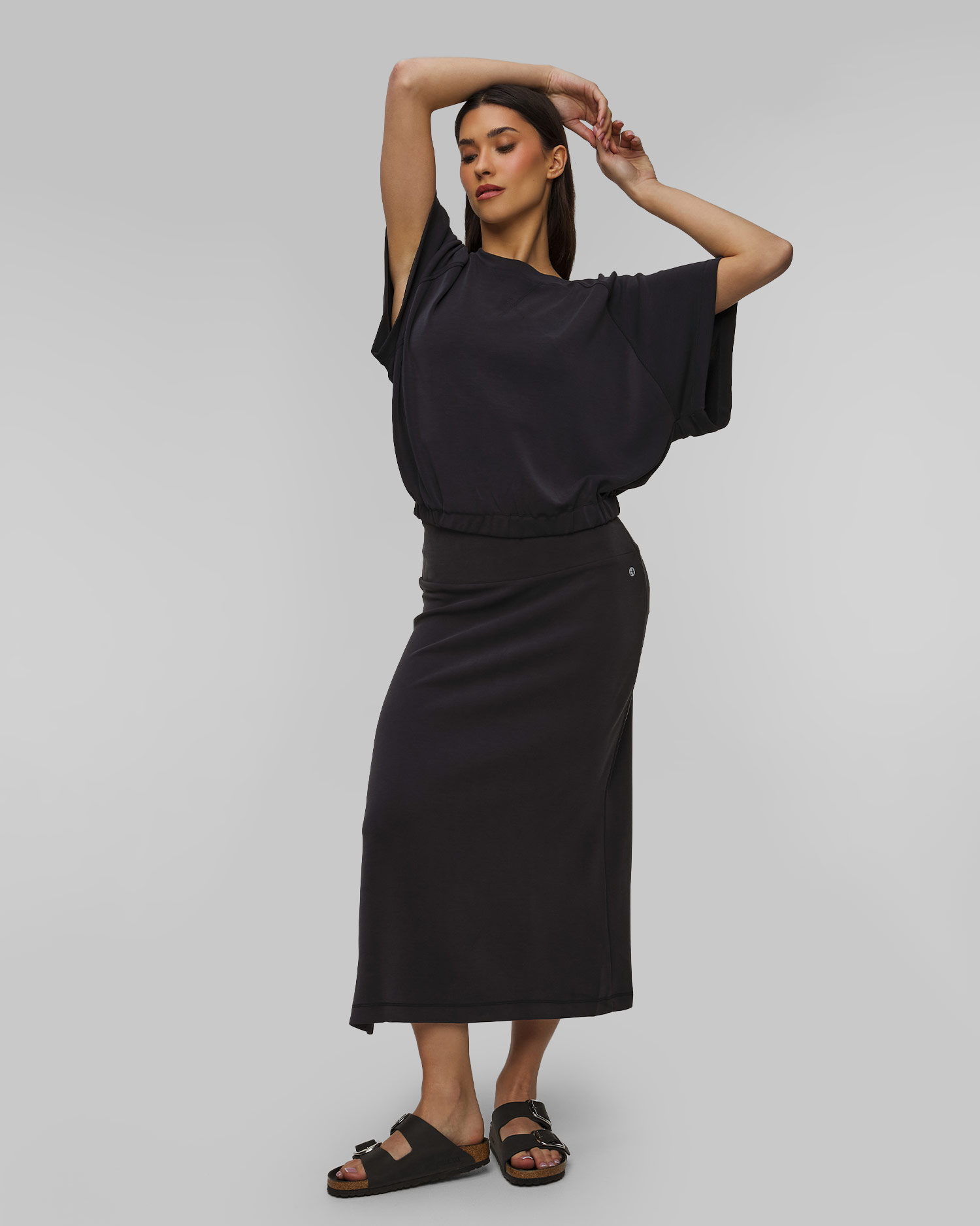 Sweat-shirt à manches courtes noir pour femmes Deha