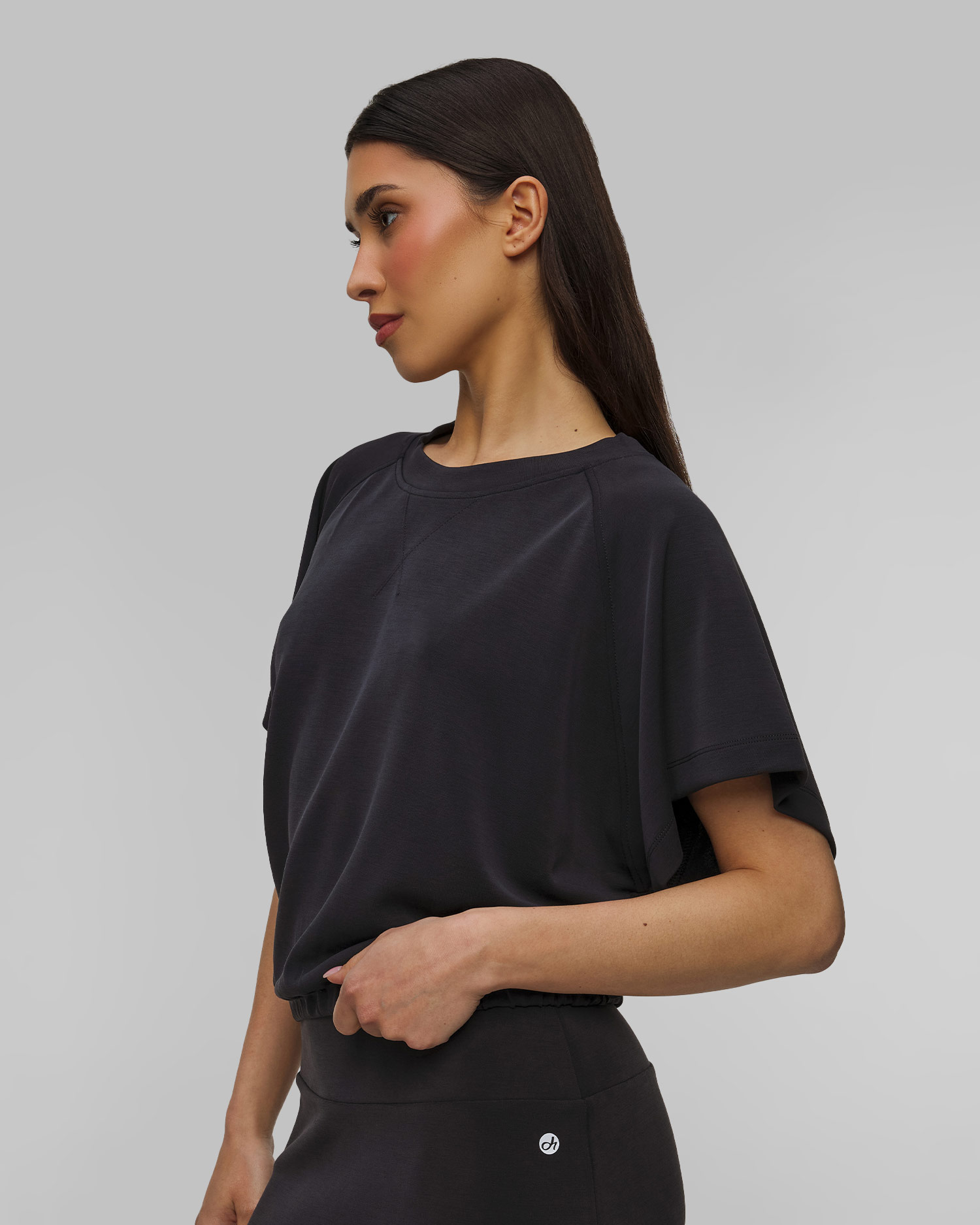 Sweat-shirt à manches courtes noir pour femmes Deha