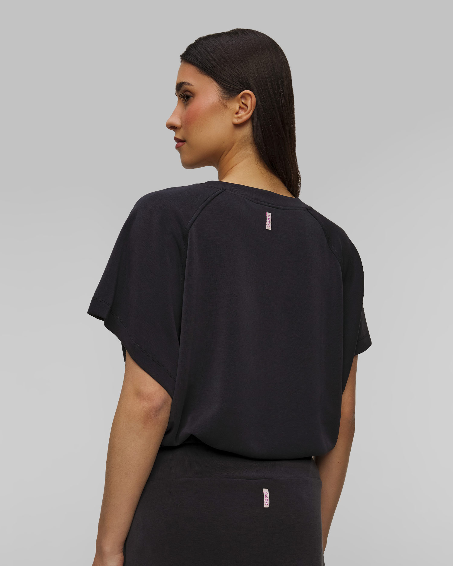 Sweat-shirt à manches courtes noir pour femmes Deha