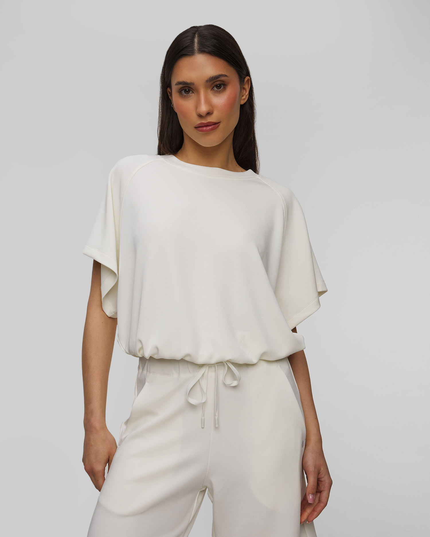 Sweat-shirt à manches courtes blanc pour femmes Deha