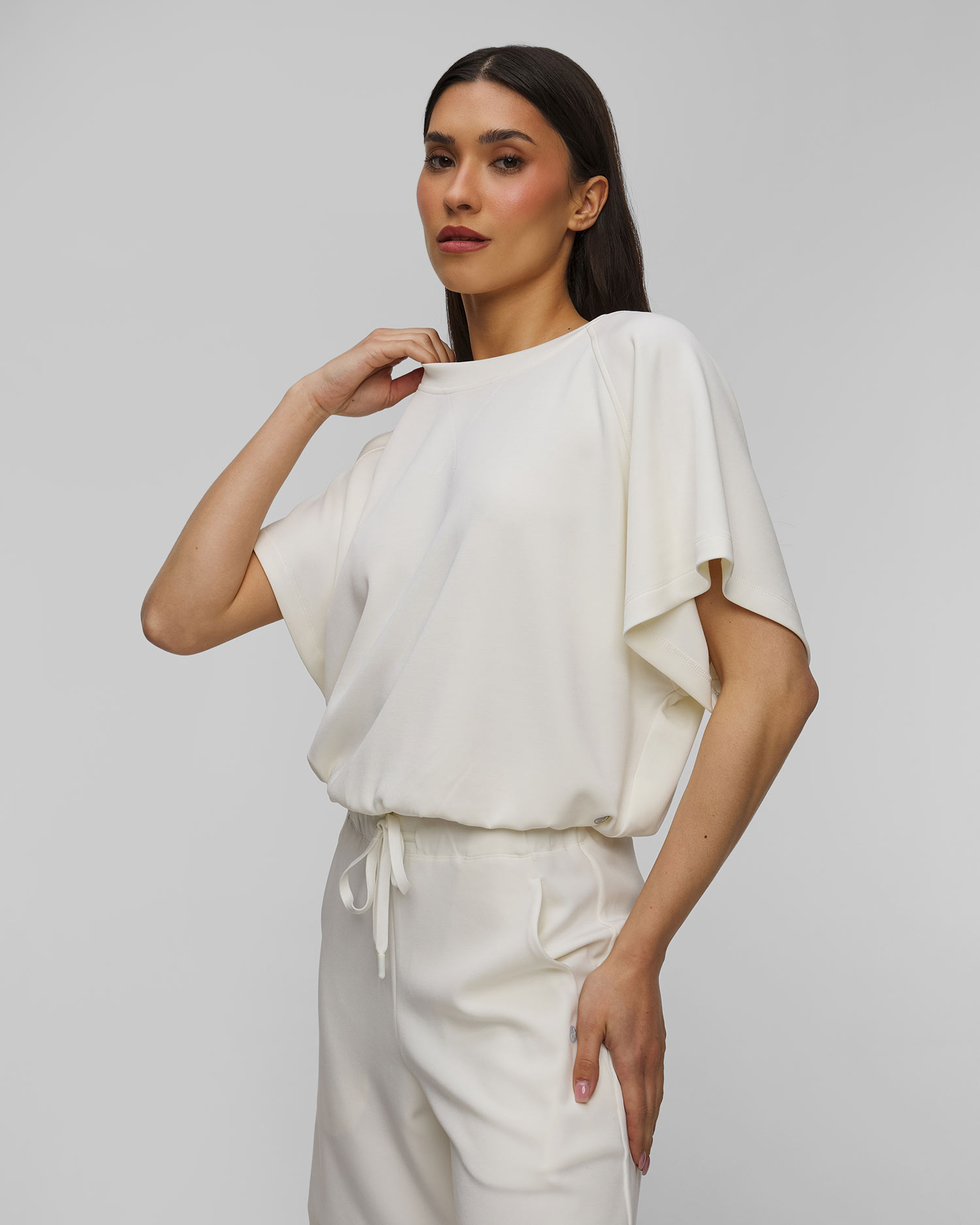 Sweat-shirt à manches courtes blanc pour femmes Deha