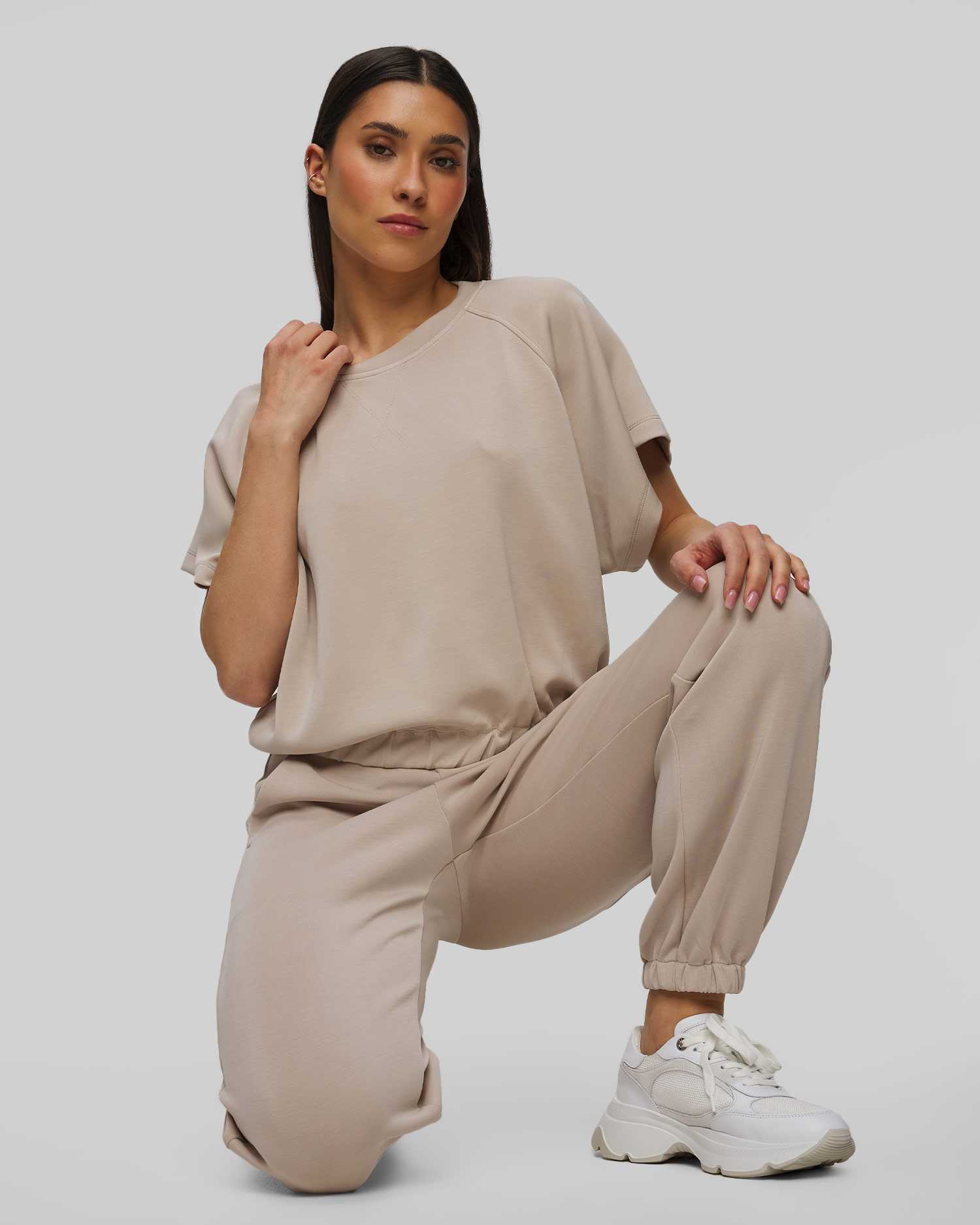 Sweat-shirt à manches courtes beige pour femmes Deha