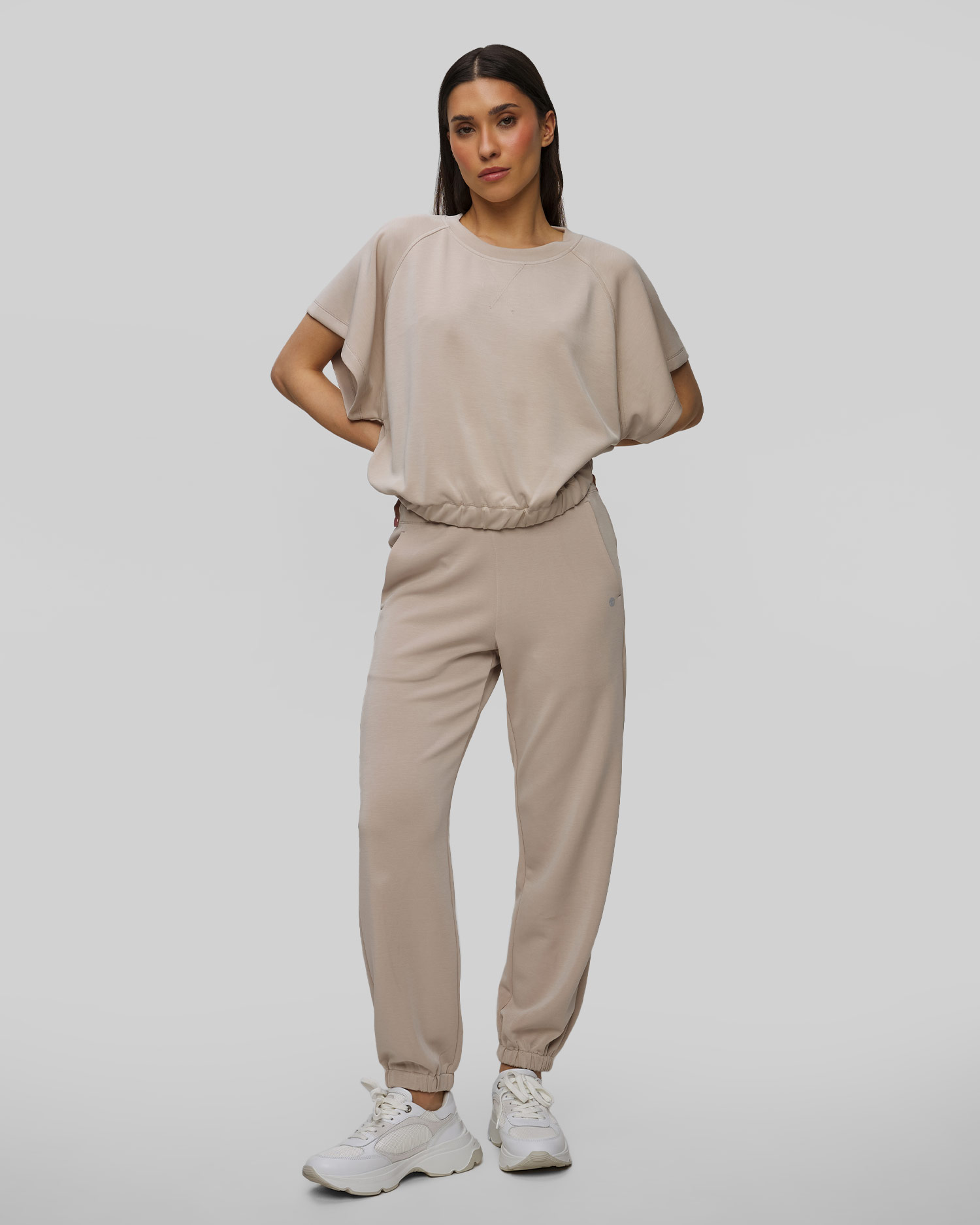 Sweat-shirt à manches courtes beige pour femmes Deha