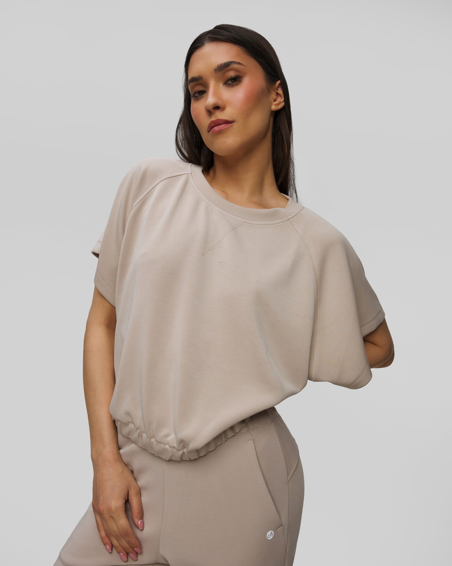 Sweat-shirt à manches courtes beige pour femmes Deha