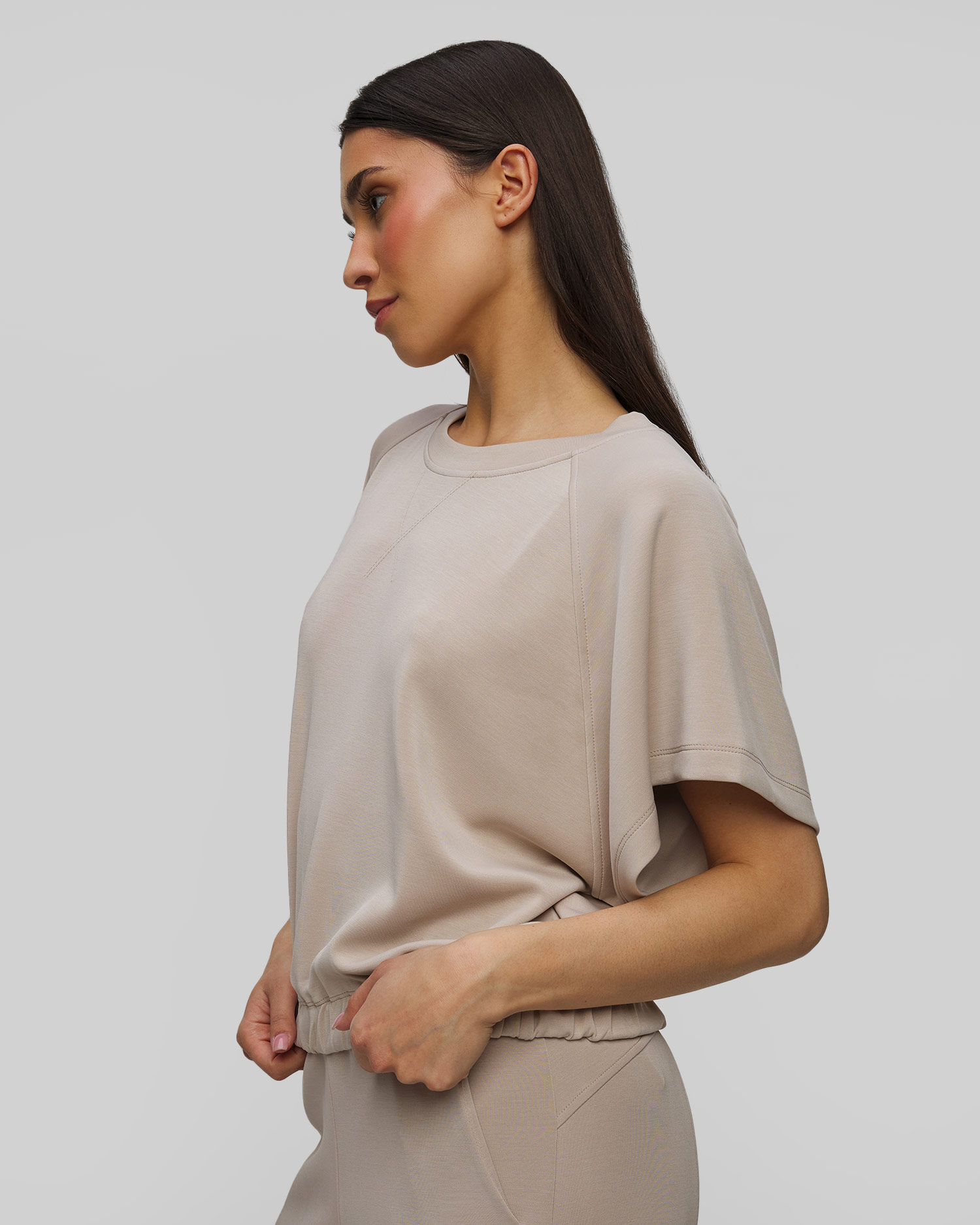 Sweat-shirt à manches courtes beige pour femmes Deha