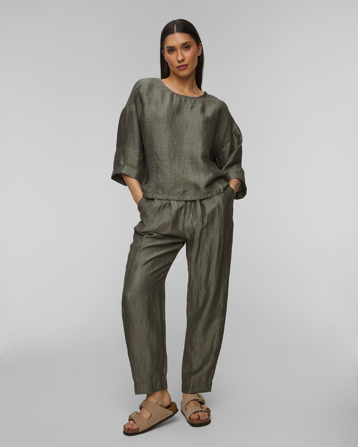 T-shirt en lin kaki pour femmes Deha