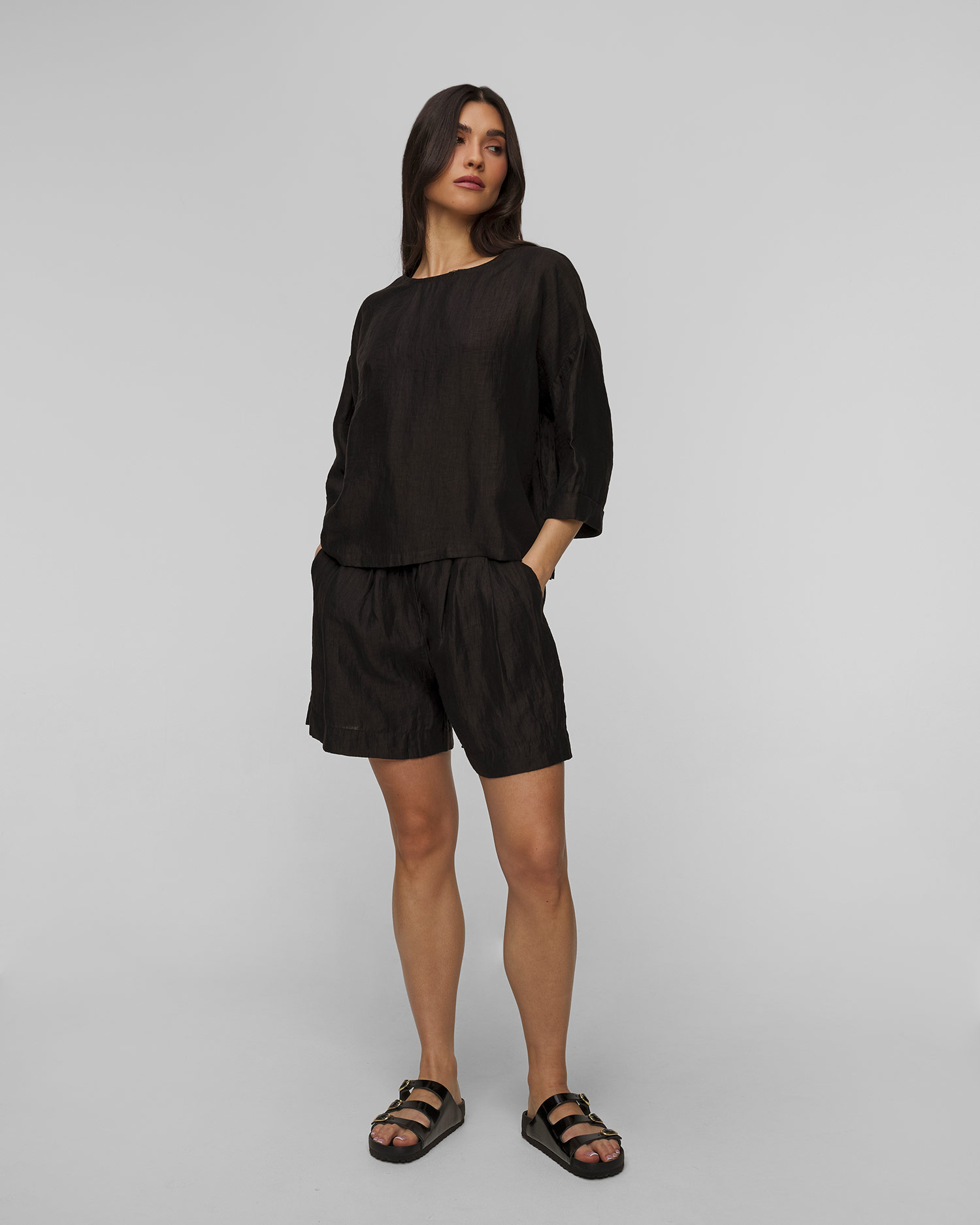 Short en lin pour femmes Deha, Couleur: Czarny