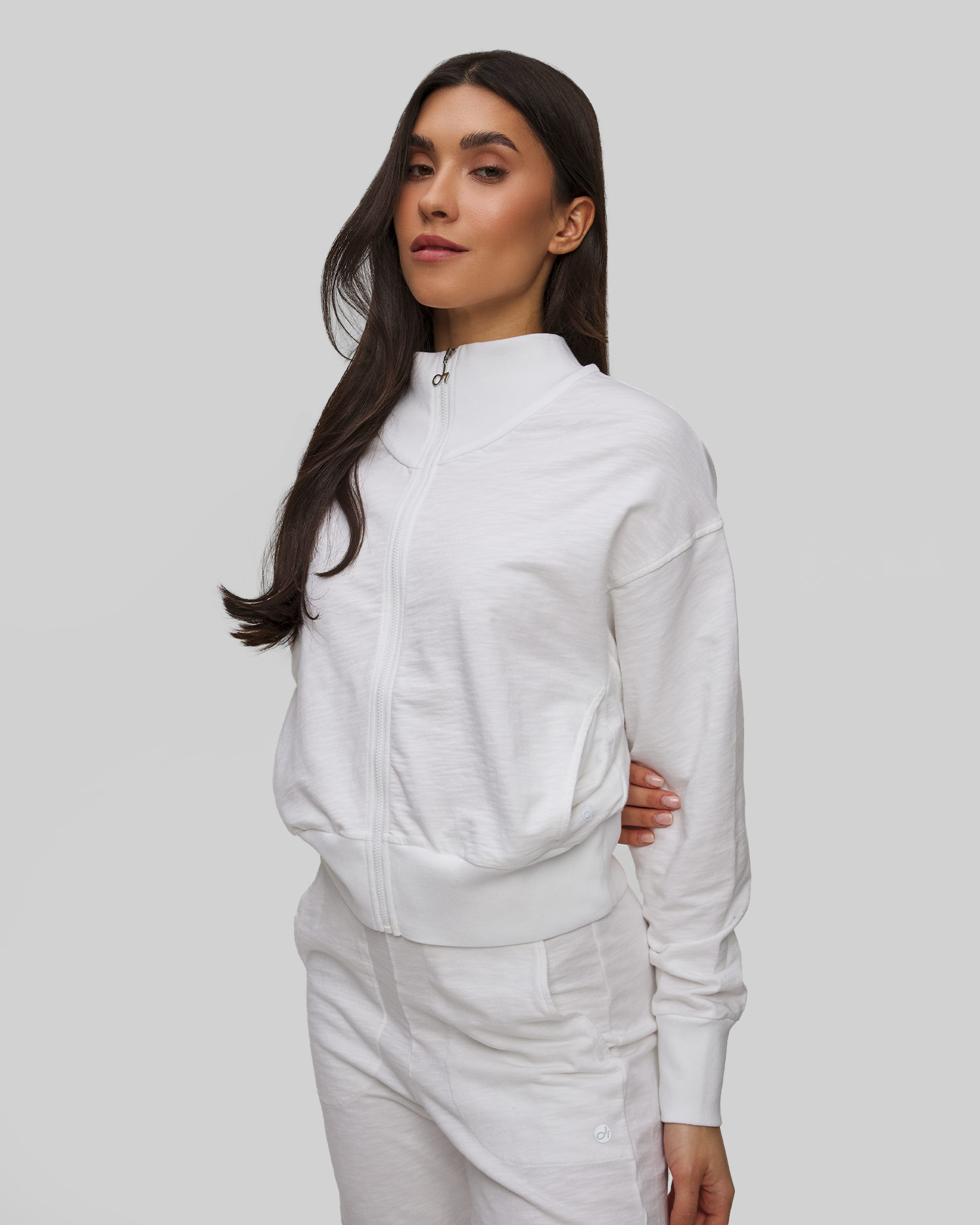 Sweat-shirt zippé blanc pour femmes Deha