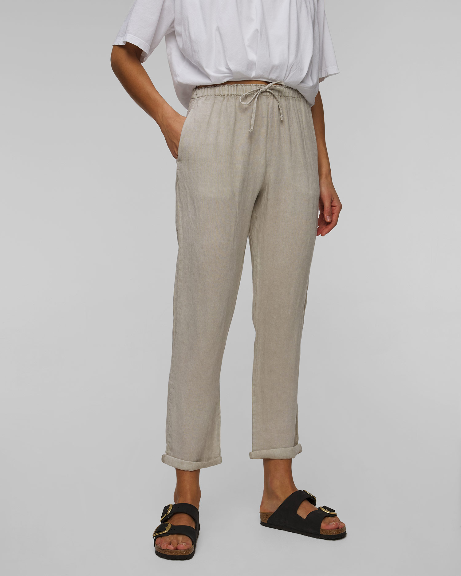 Dámske béžové ľanové nohavice Deha