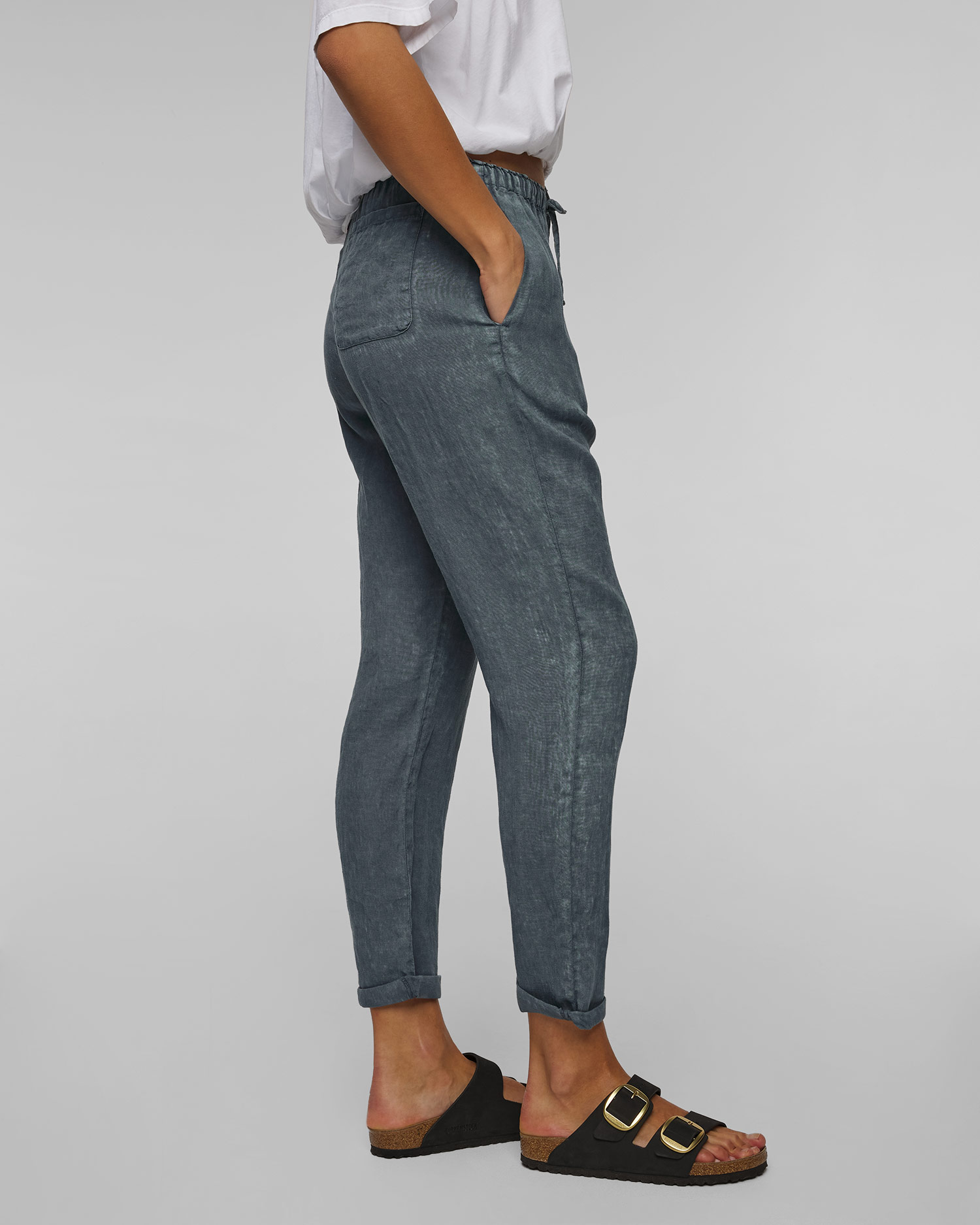 Dámske tyrkysové ľanové nohavice Deha