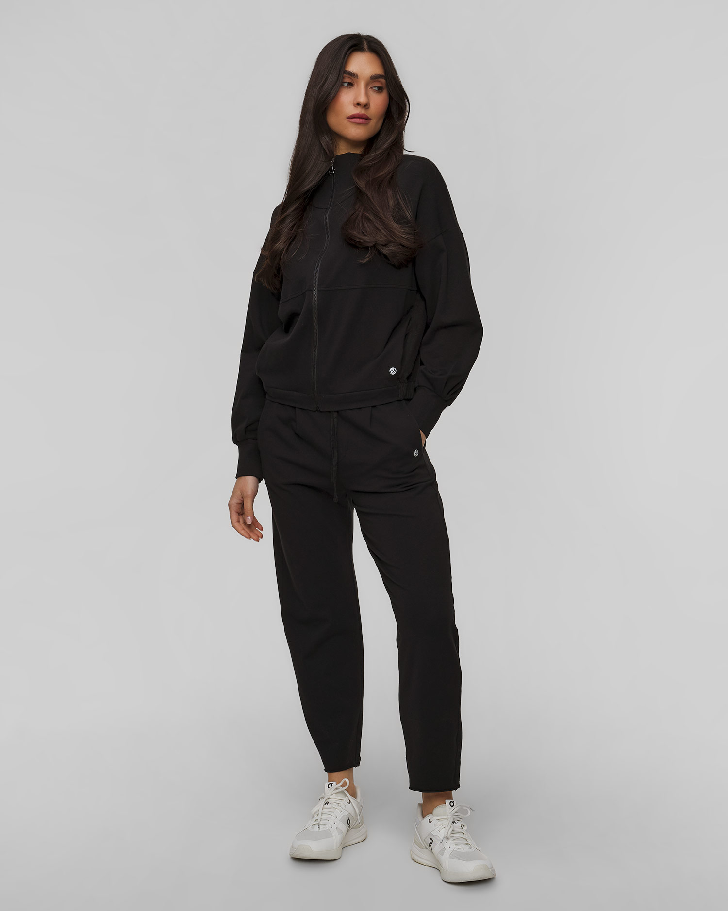 Sweat-shirt zippé noir avec lin pour femmes Deha