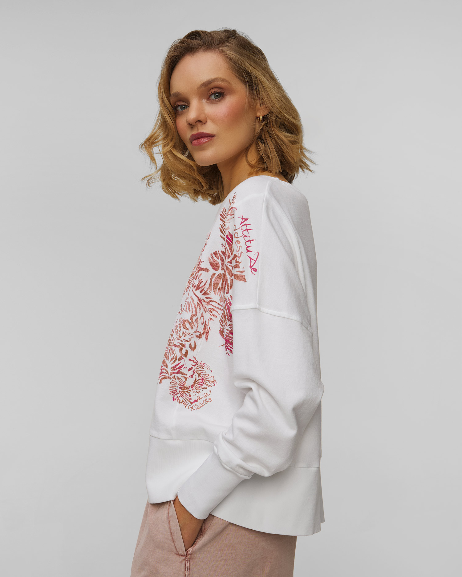 Bílá dámská mikina z organické bavlny s potiskem Deha