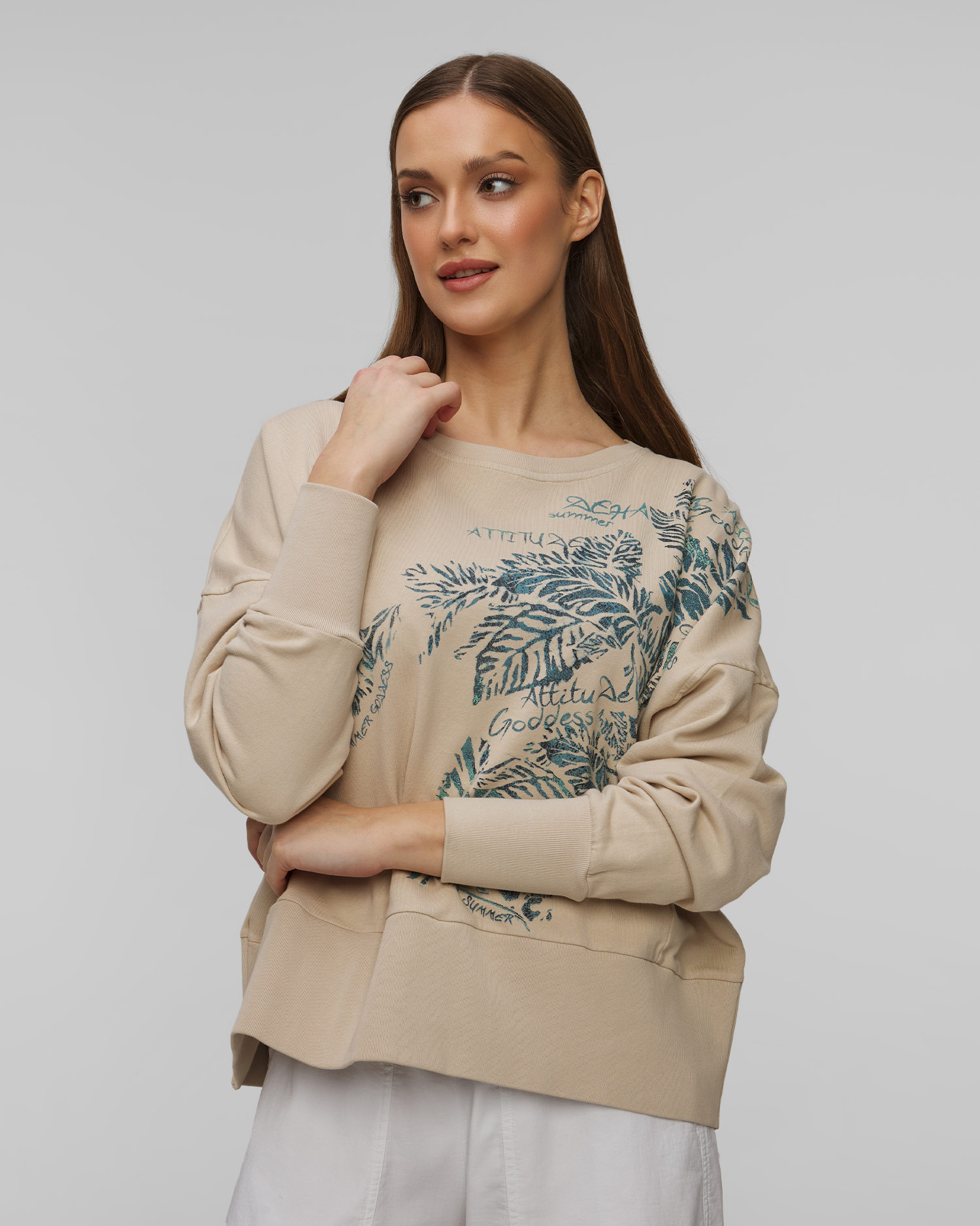 Dámská mikina z organické bavlny s potiskem Deha v Béžovém Barevném Odstínu, Barva/Vzor: Beżowy