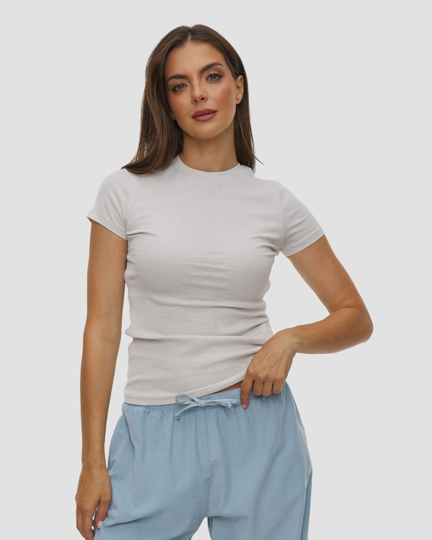 T-shirt en viscose avec lurex Deha, Couleur: Srebrny