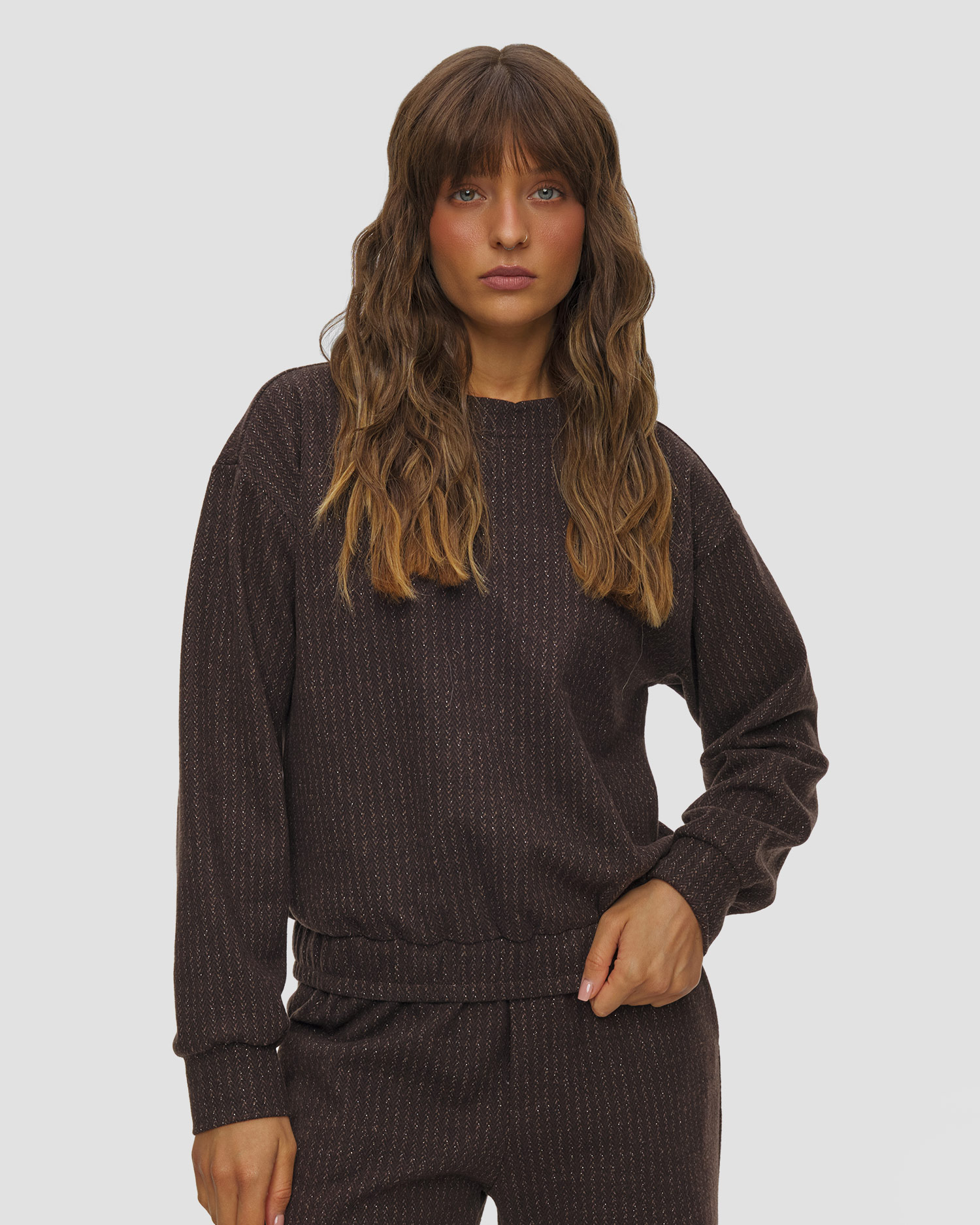 Sweat-shirt à motif jacquard pour femmes Deha, Couleur: Brązowy