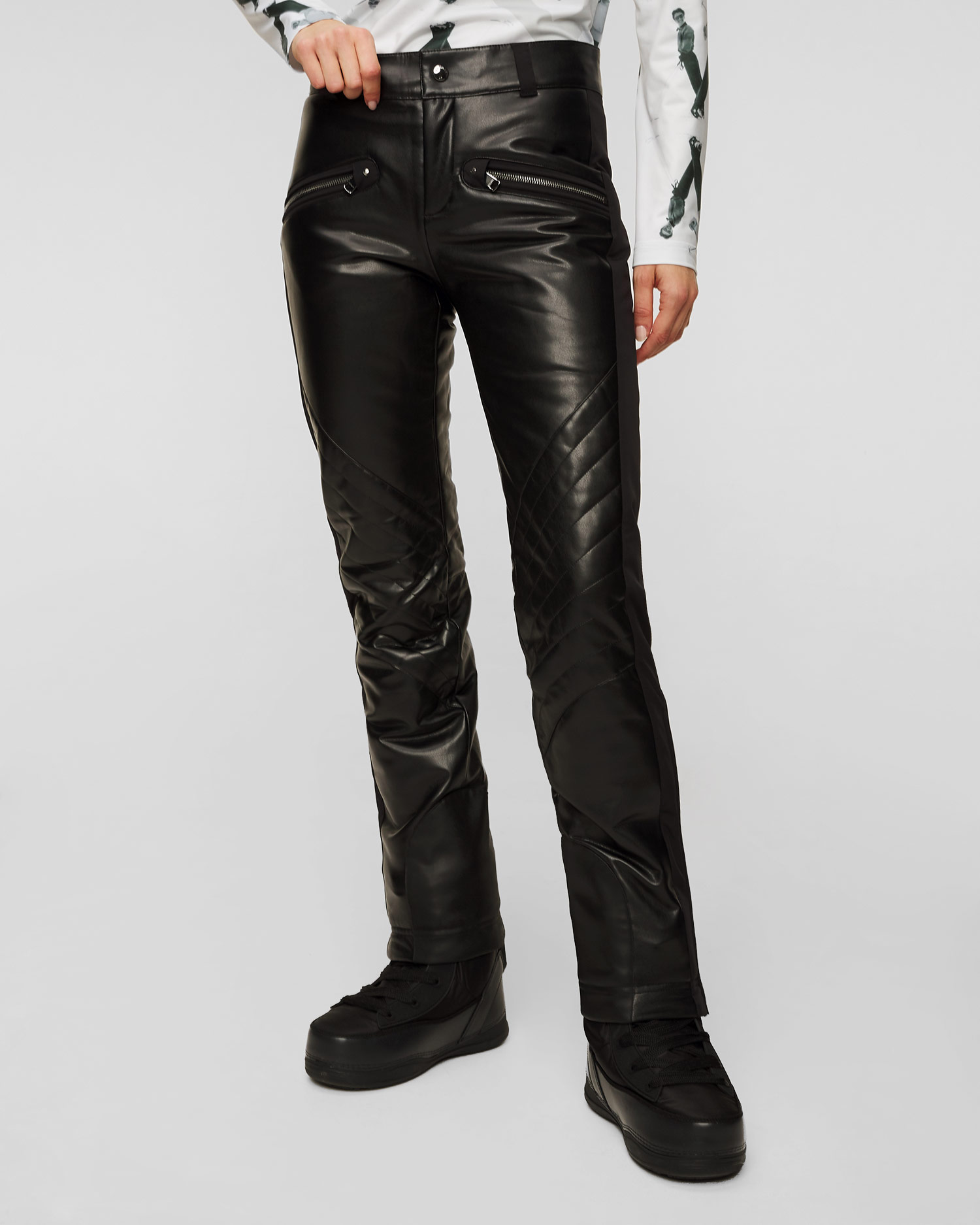 Czarne spodnie narciarskie damskie BOGNER Tory z imitacji skóry