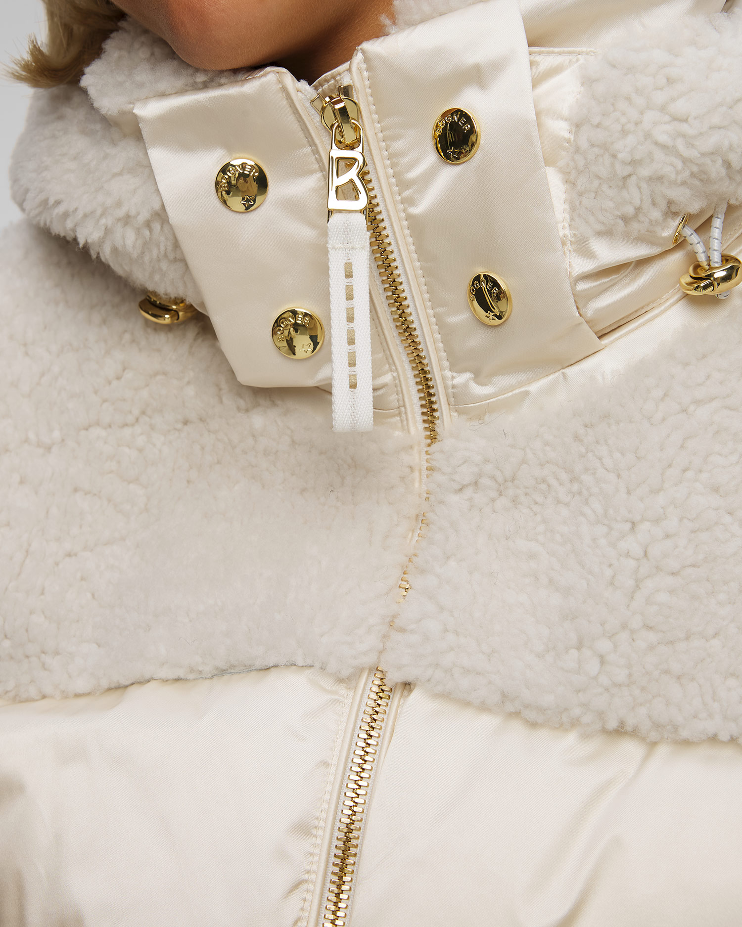 Beżowa kurtka narciarska z futerkiem damska BOGNER Dia-Ld